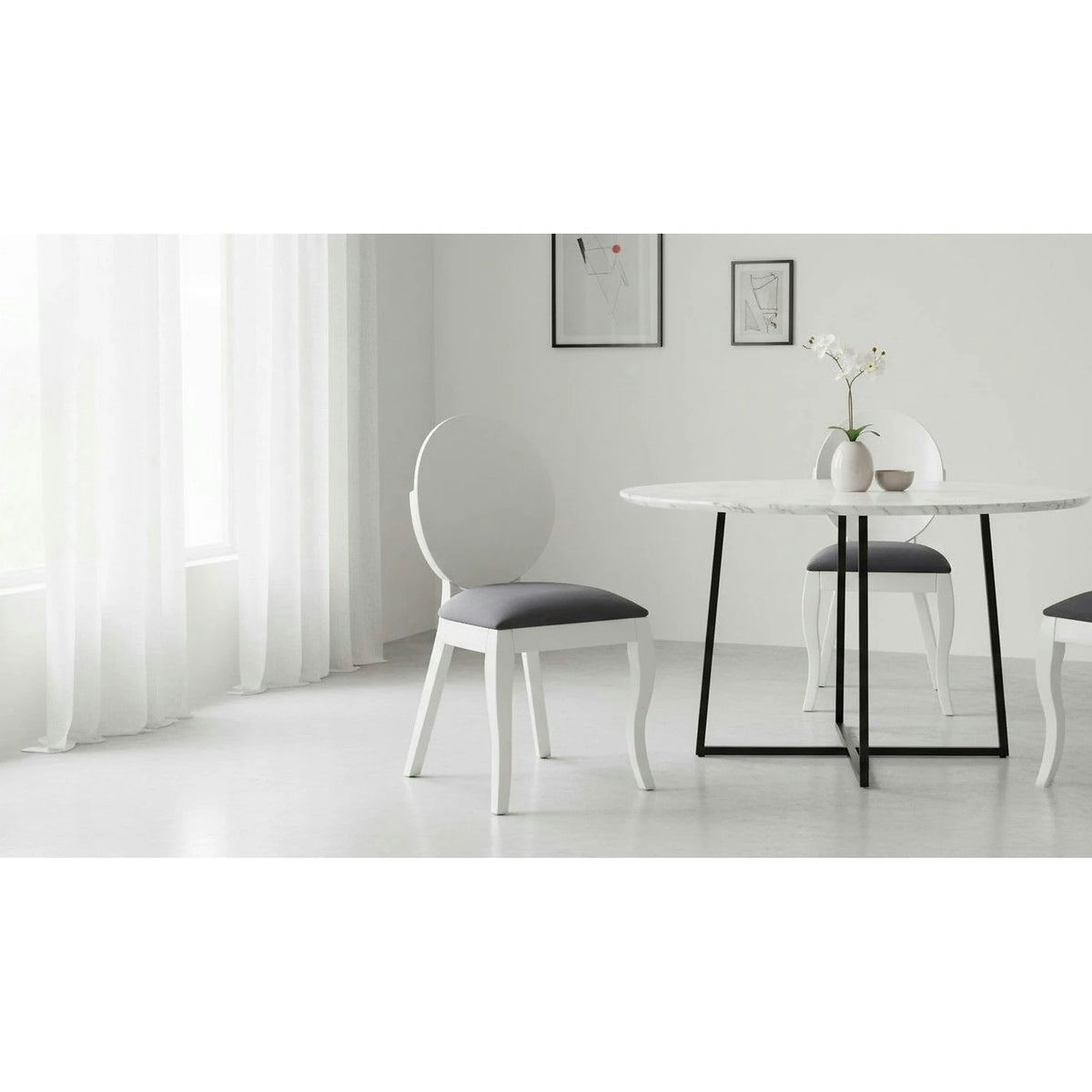 Scaun tapitat Verdi, gri/alb, stofa clasica/lemn de fag, 43X52X90 CM