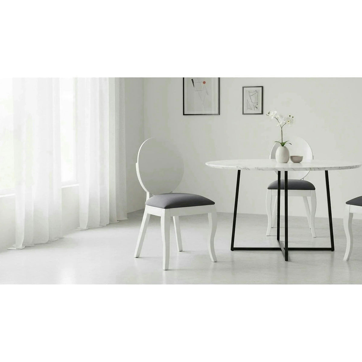 Scaun tapitat Verdi, gri/alb, stofa clasica/lemn de fag, 43X52X90 CM