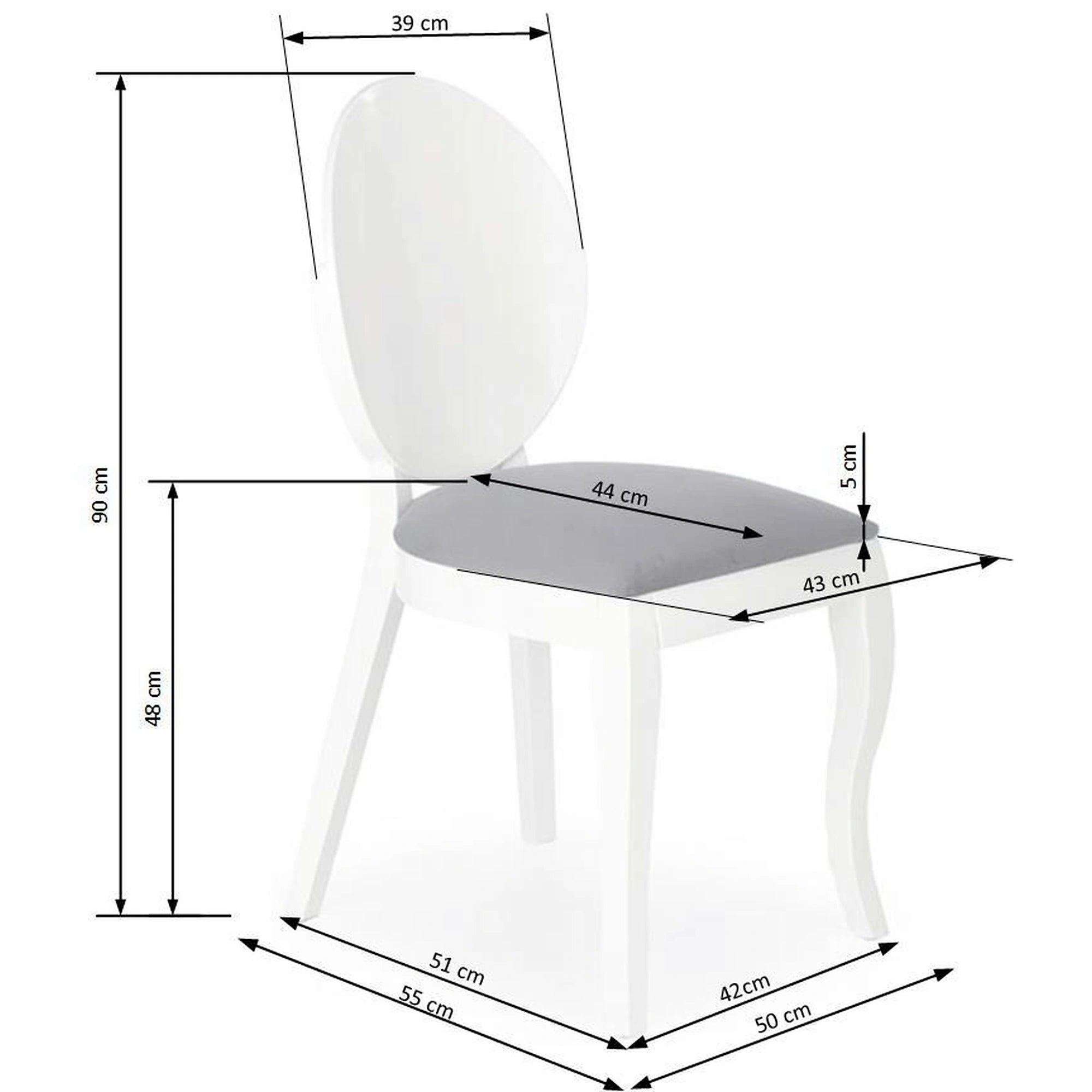 Scaun tapitat Verdi, gri/alb, stofa clasica/lemn de fag, 43X52X90 CM