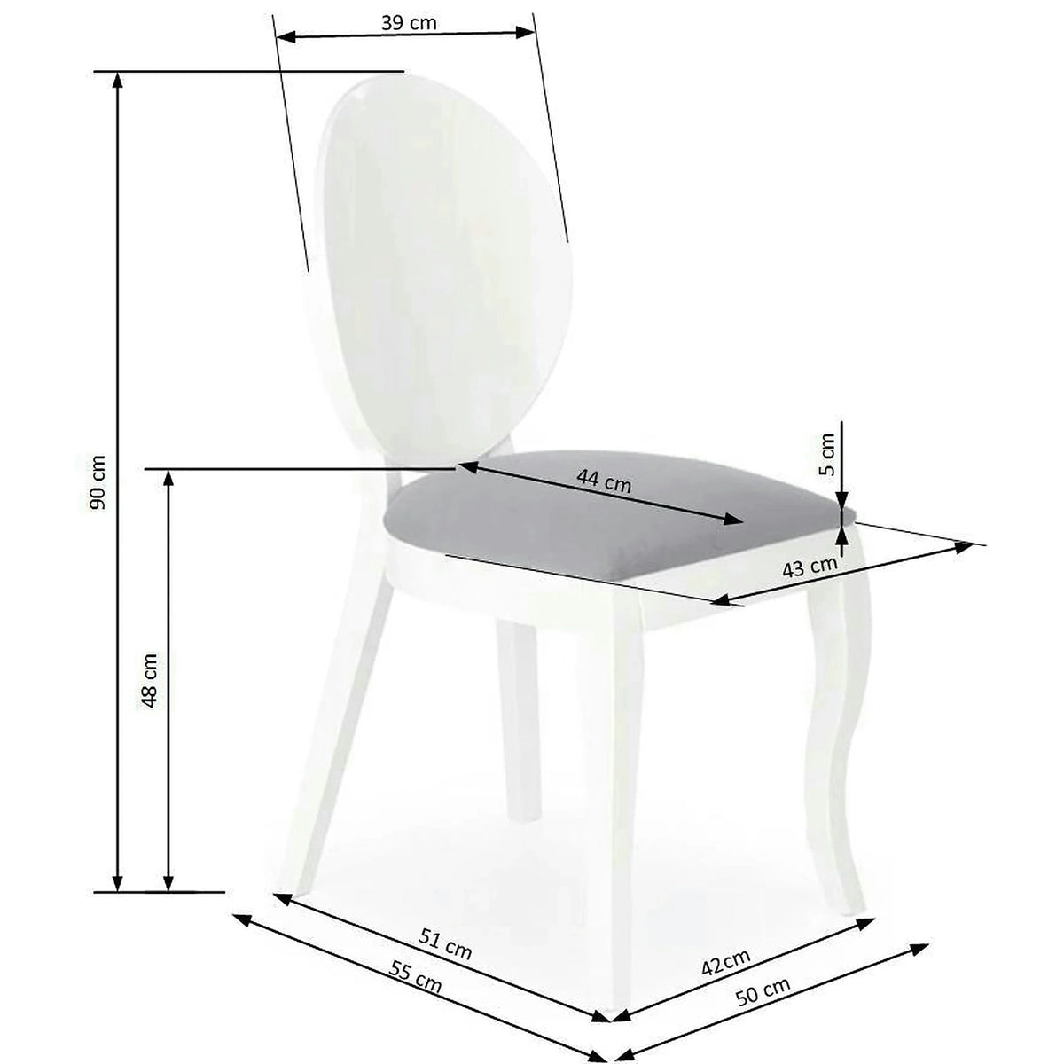 Scaun tapitat Verdi, gri/alb, stofa clasica/lemn de fag, 43X52X90 CM