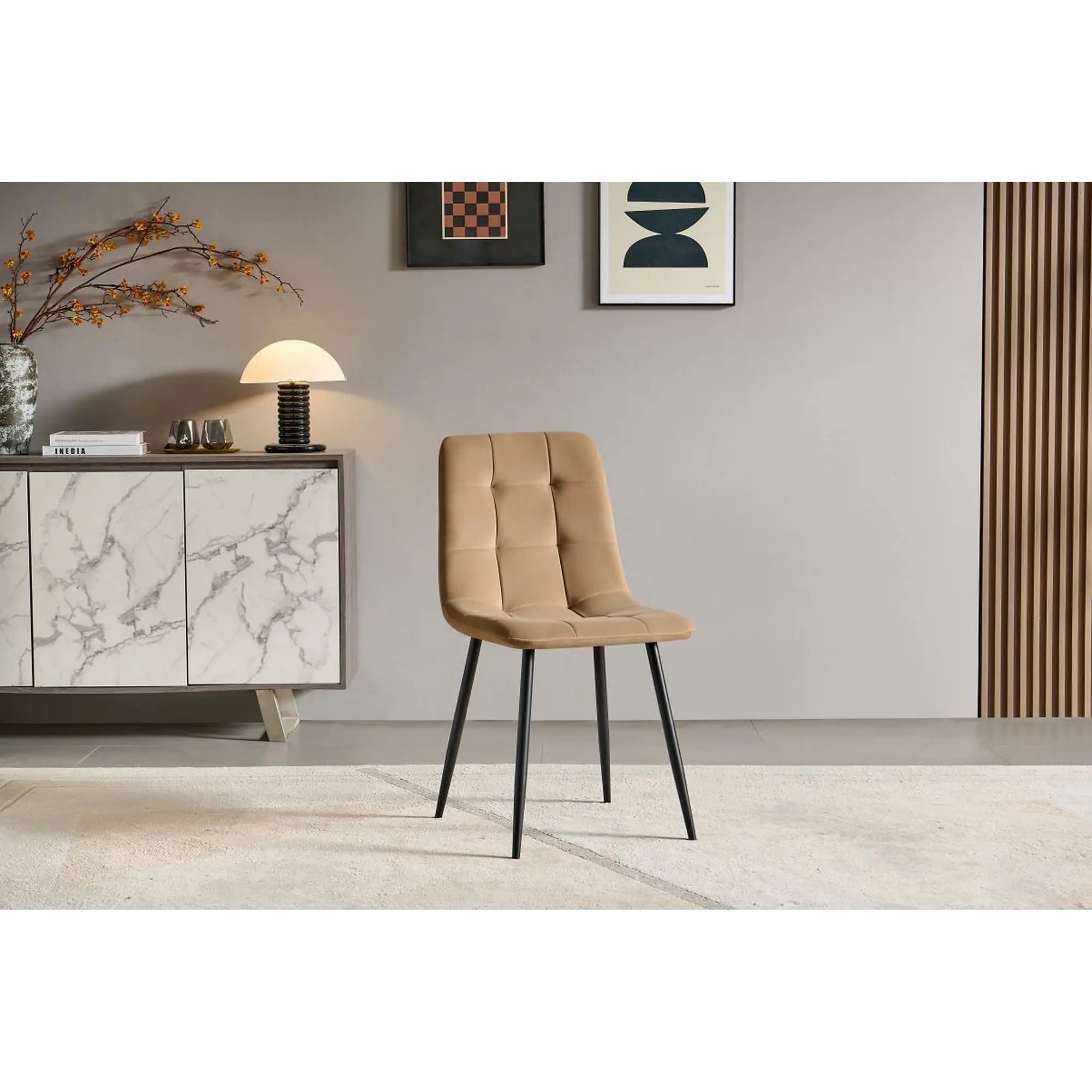 Scaun TED NEW, bej inchis/negru, stofa catifelata/metal, 46x54x88 cm