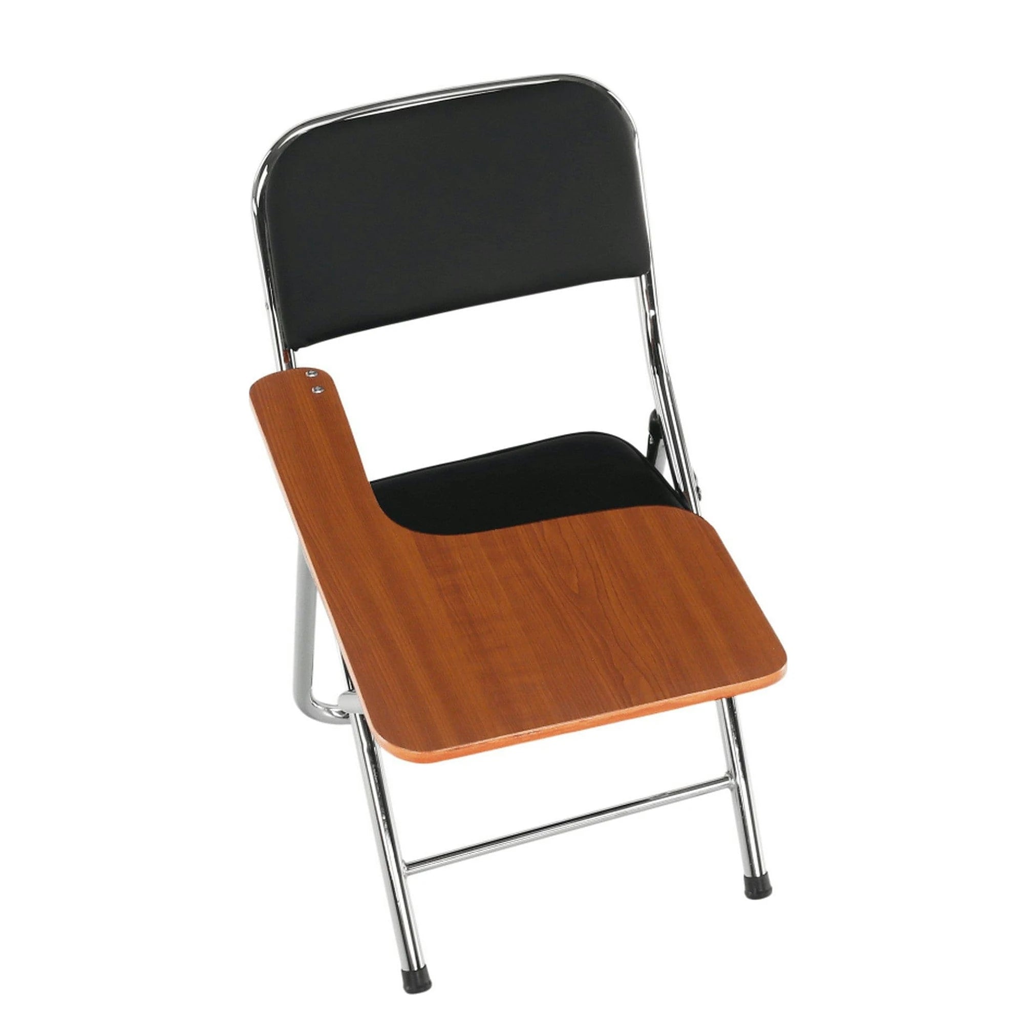 Scaun TEKER, negru/stejar natural/crom, piele ecologica/lemn/metal, 49x82x77 cm