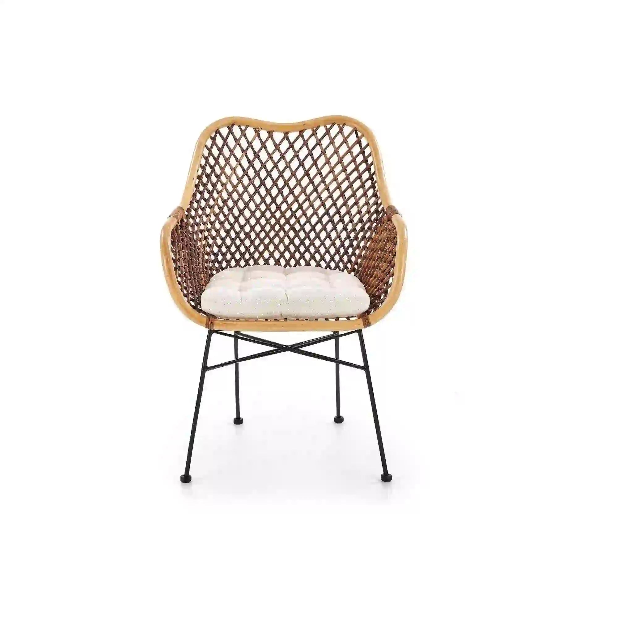 Scaun terasa K336, stejar/maro inchis, ratan natural/metal, 64X64X89 CM