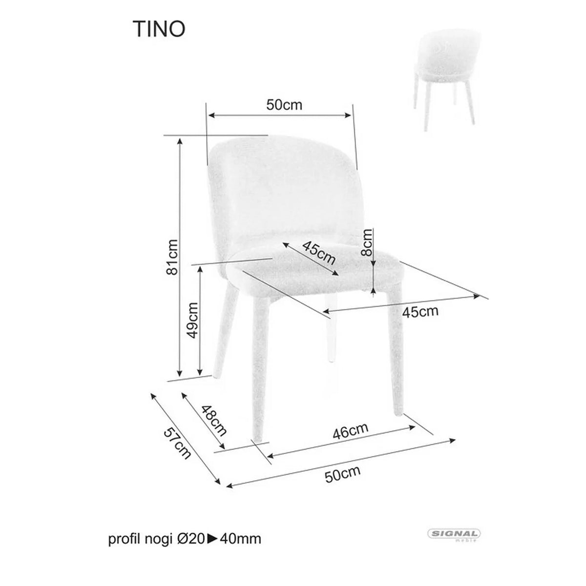 Scaun TINO, gri deschis - Wind 84, stofa clasica, 50x57x81 cm