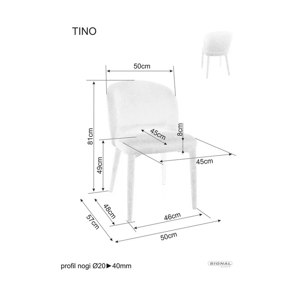 Scaun TINO, gri deschis - Wind 84, stofa clasica, 50x57x81 cm