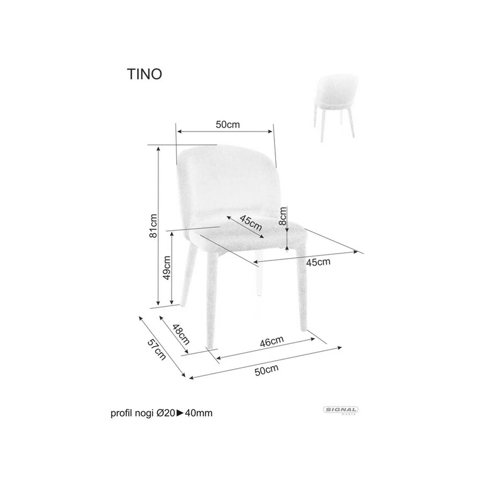 Scaun TINO, gri deschis - Wind 84, stofa clasica, 50x57x81 cm