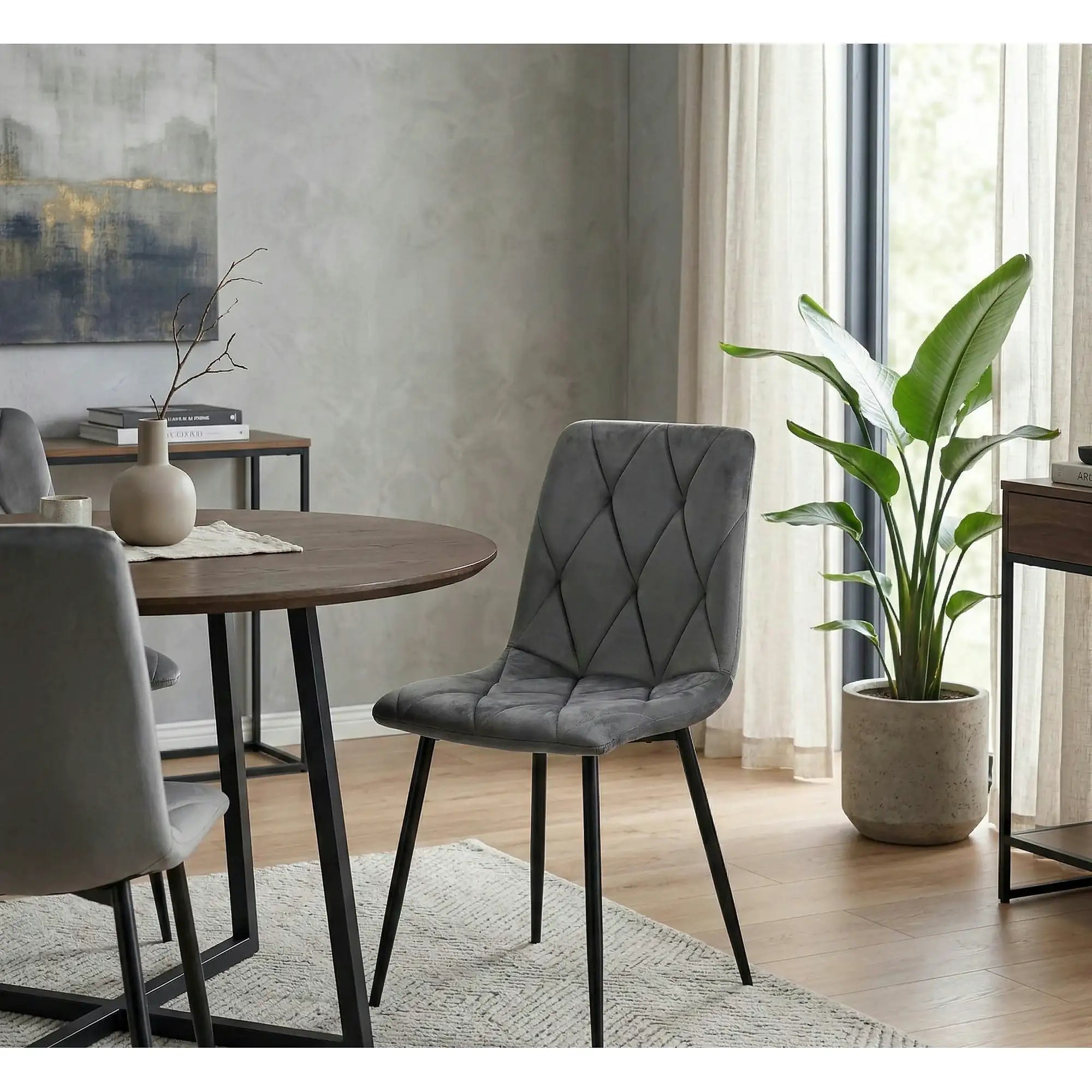 Scaun TOM, gri/negru, stofa catifelata/metal, 45x39x91 cm