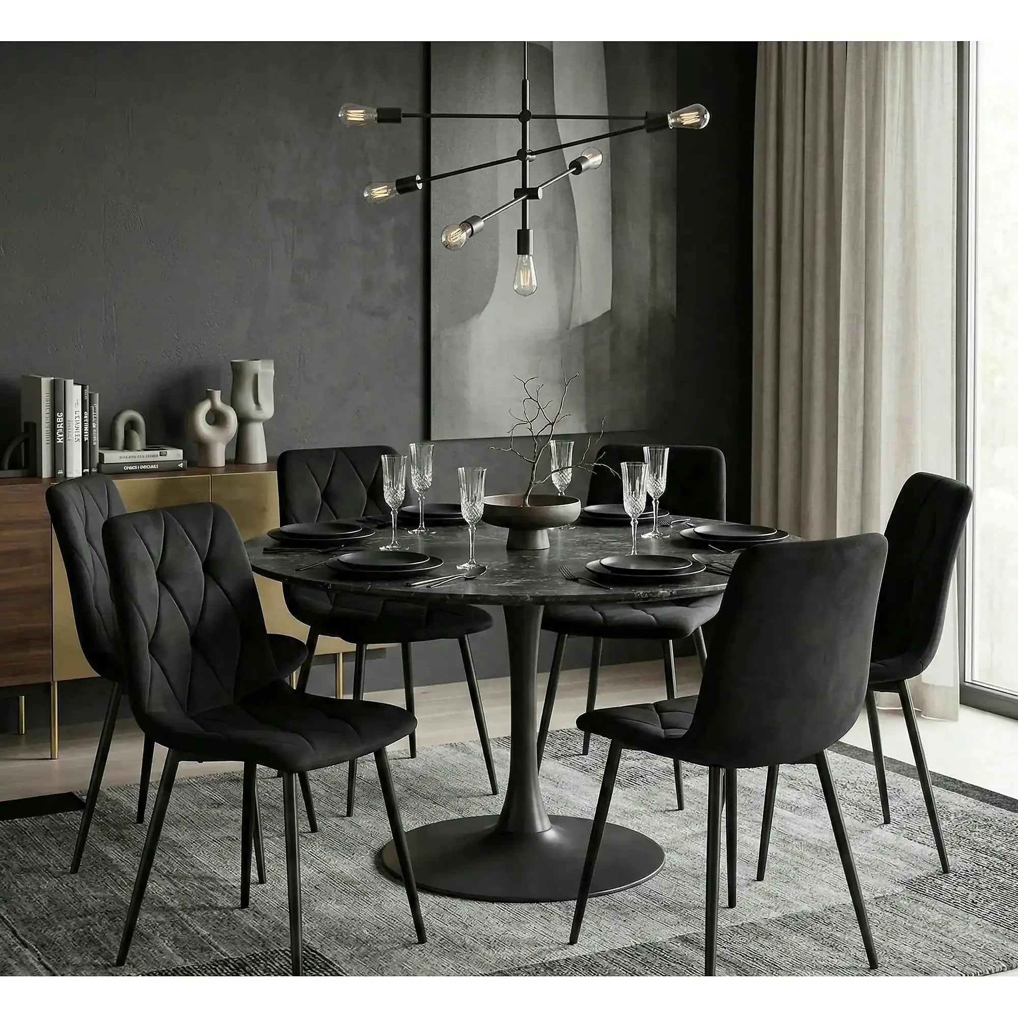 Scaun TOM, negru, stofa catifelata/metal, 45x39x91 cm