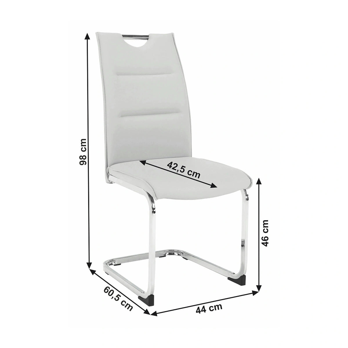 Scaun TOSENA, gri deschis/crom, piele ecologica/metal, 44x61x98 cm