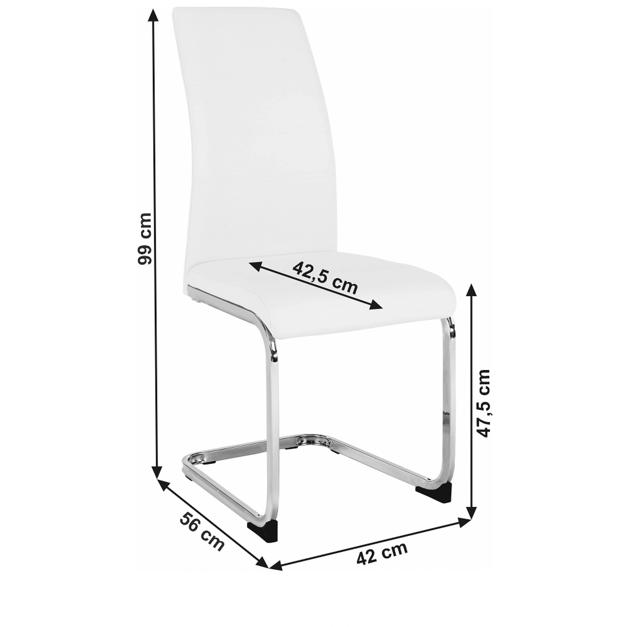Scaun VATENA, alb/crom, piele ecologica/metal, 42x56x99 cm