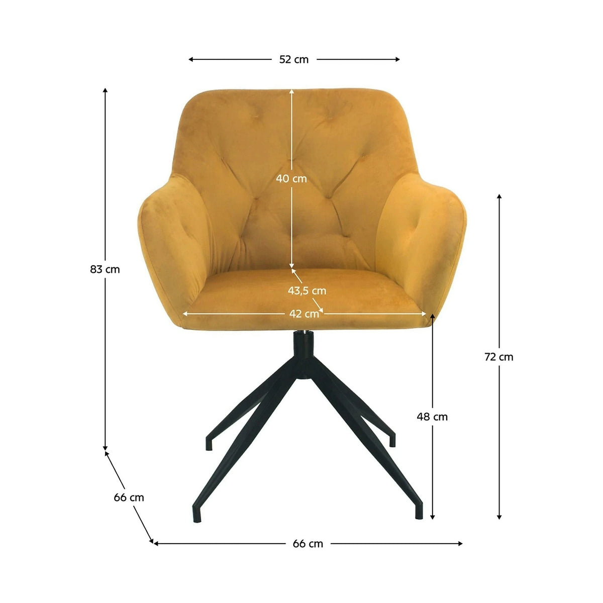 Scaun VELEZA NEW, galben mustar/negru, stofa catifelata/metal, 66x66x83 cm