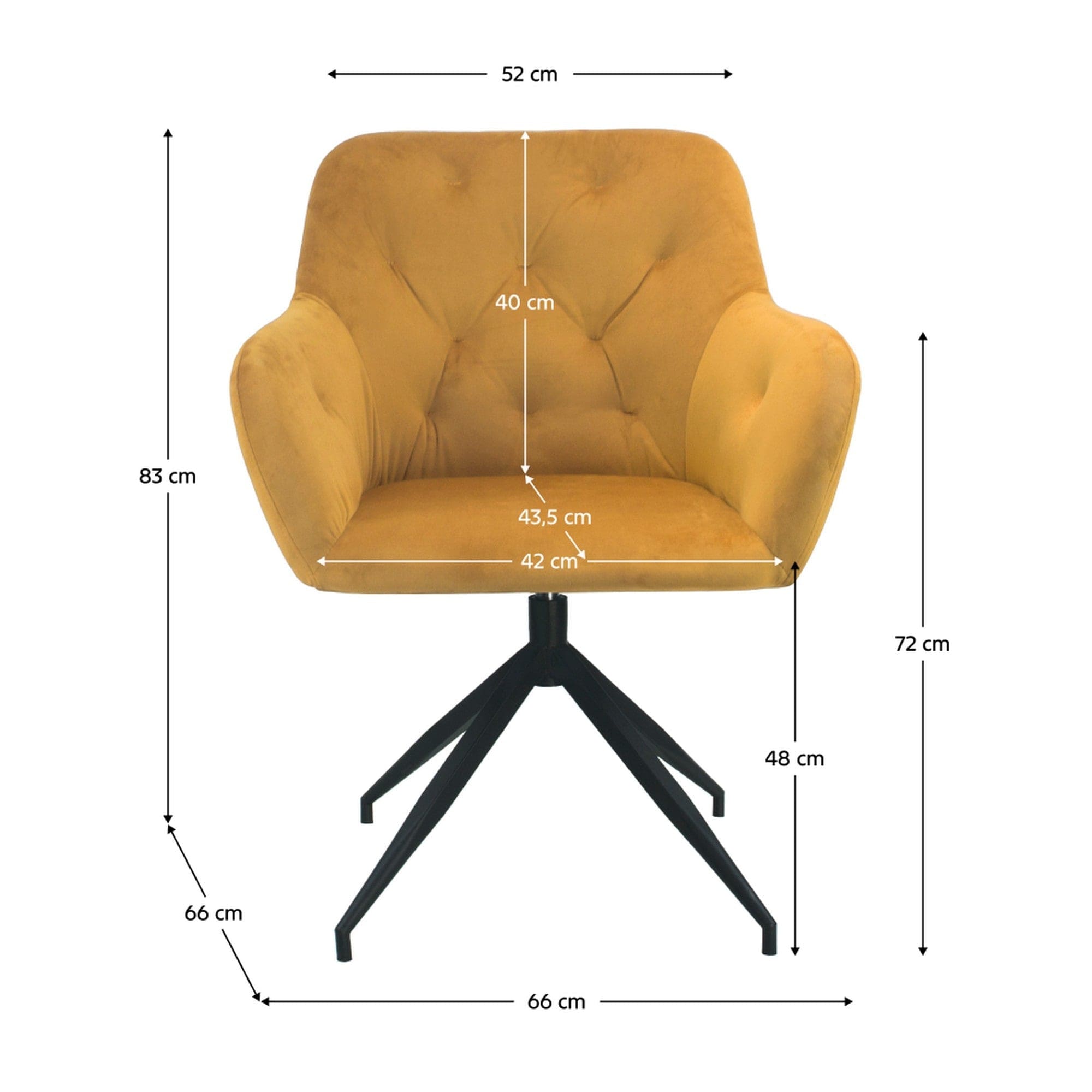 Scaun VELEZA NEW, galben mustar/negru, stofa catifelata/metal, 66x66x83 cm