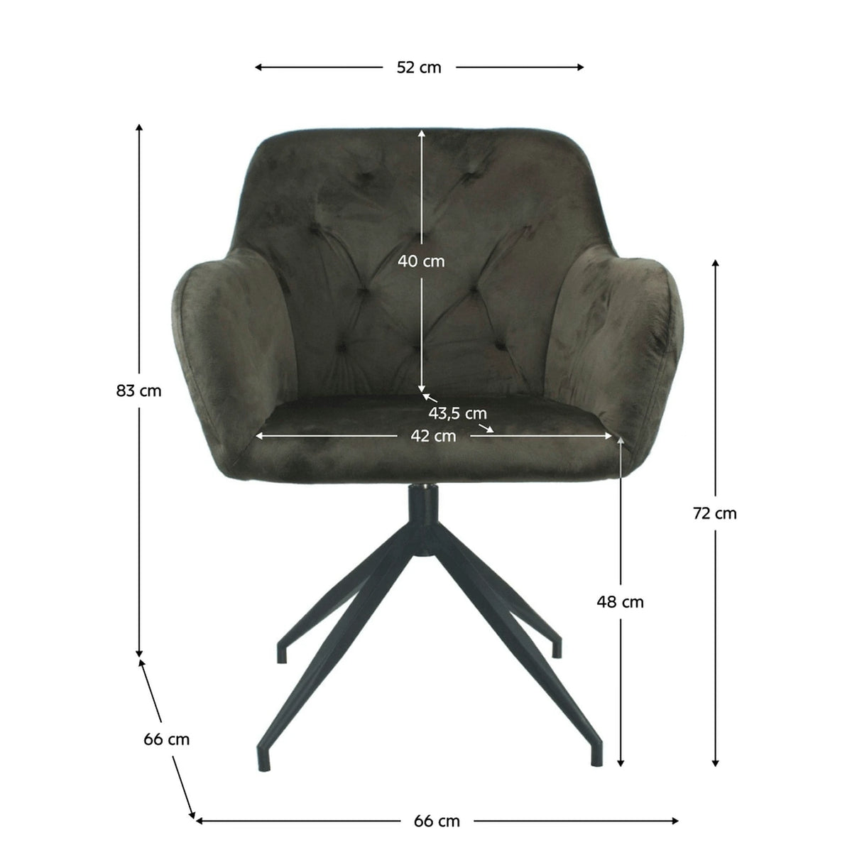 Scaun VELEZA NEW, maro/negru, stofa catifelata/metal, 66x66x83 cm