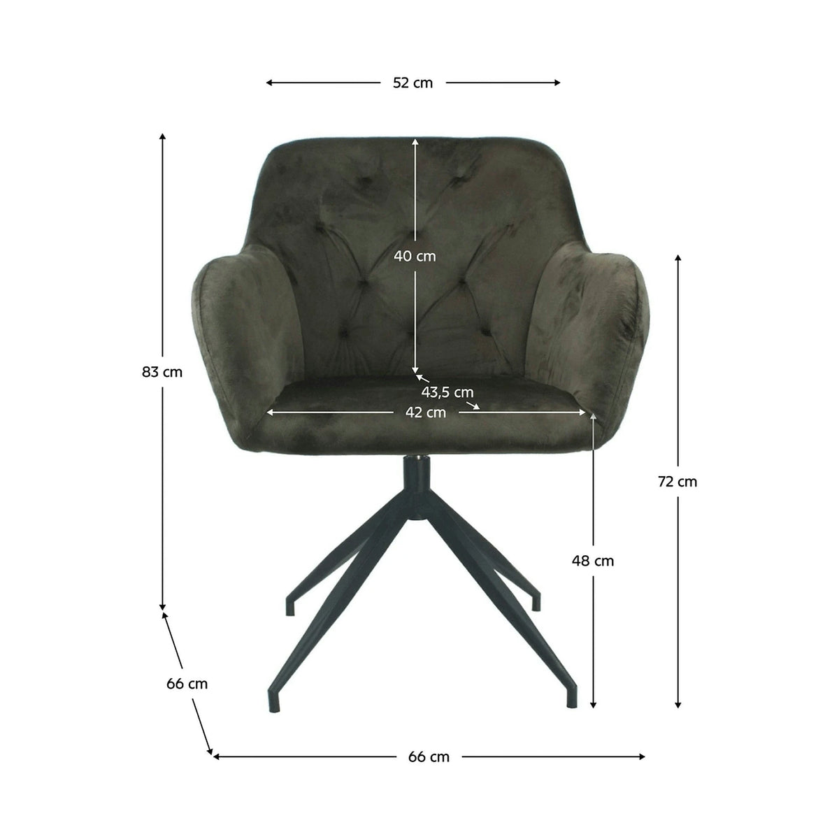 Scaun VELEZA NEW, maro/negru, stofa catifelata/metal, 66x66x83 cm