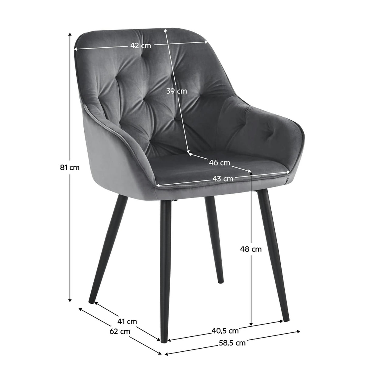 Scaun VERIO, stofa catifelata gri - Bluvel 14, 59x62x81 cm