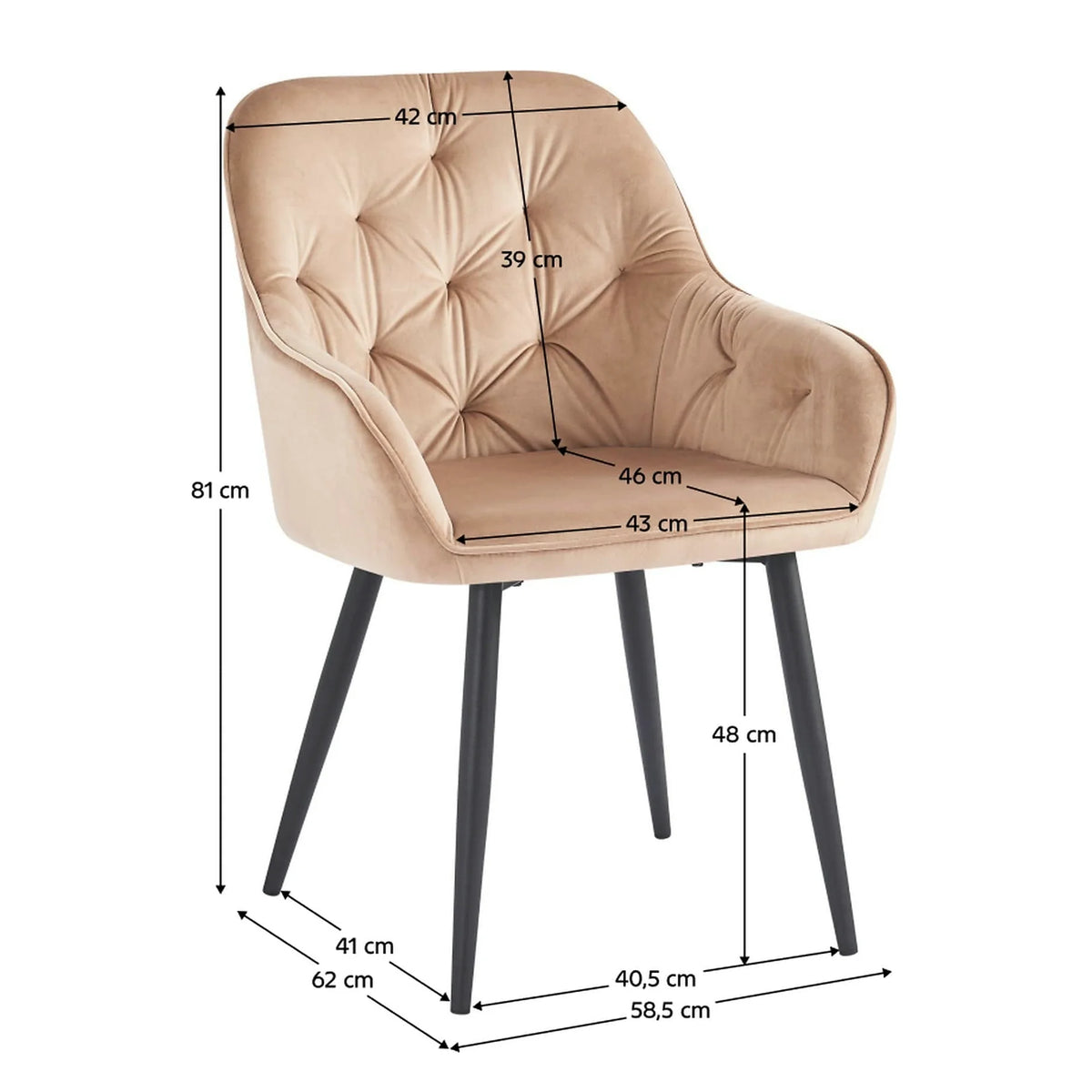 Scaun VERIO, stofa catifelata maro deschis - Bluvel 28, 59x62x81 cm