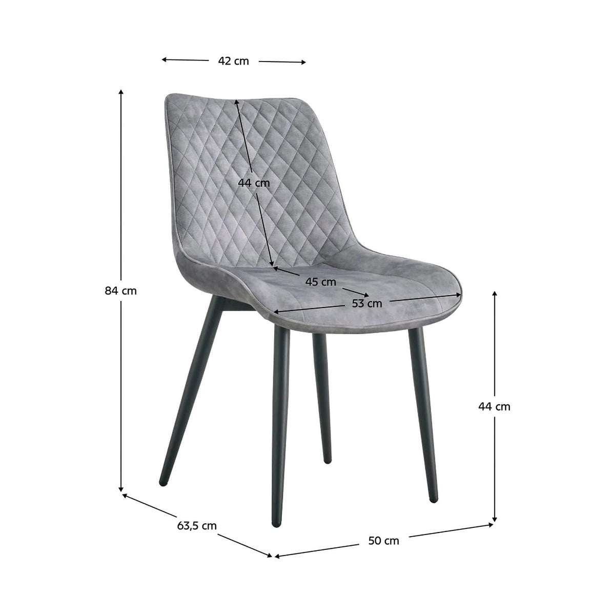 Scaun ZAINA TIP 1, gri deschis/negru, stofa catifelata/metal, 50x64x84 cm