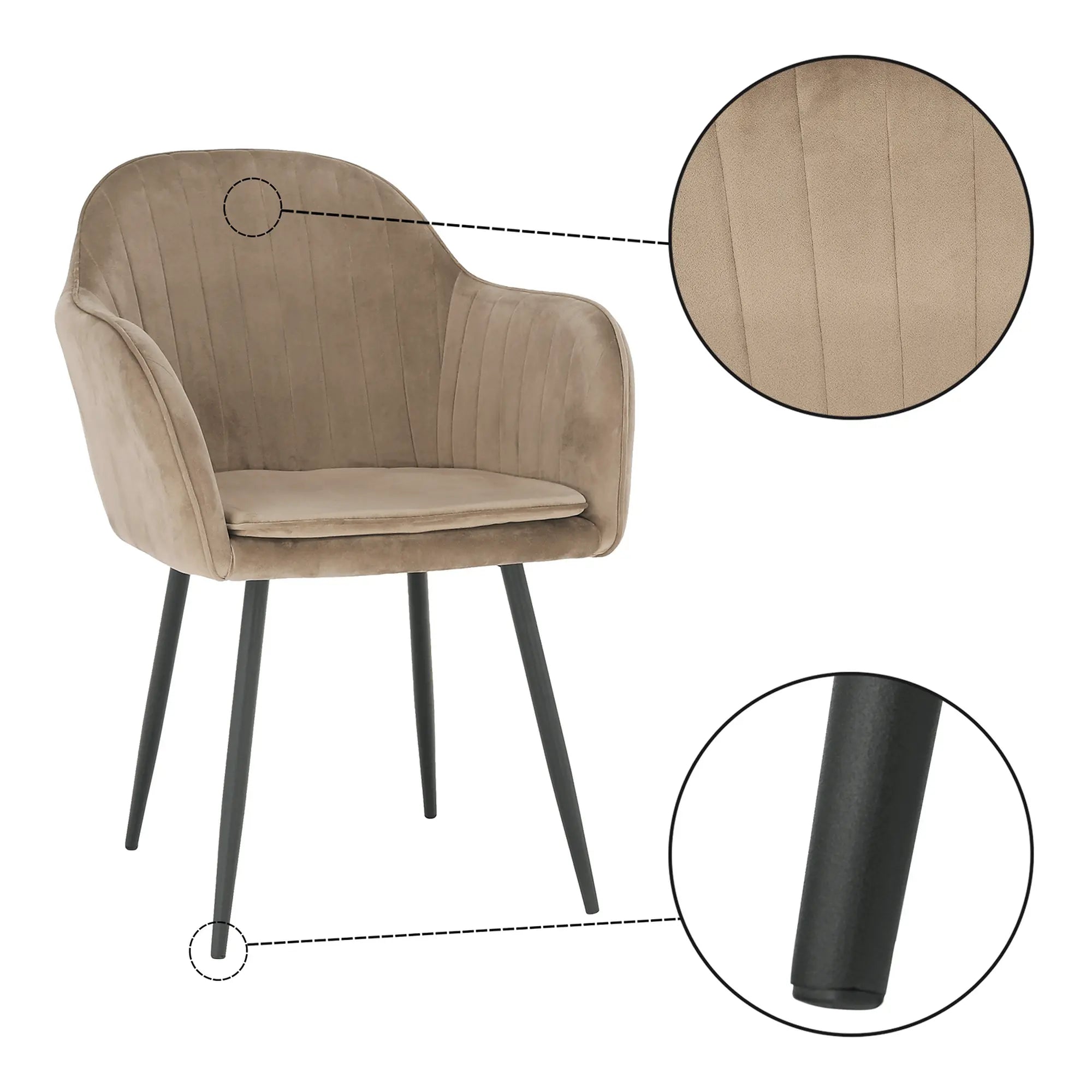 Scaun ZIRKON, gri-maro taupe/negru, stofa catifelata/metal, 56x55x82 cm