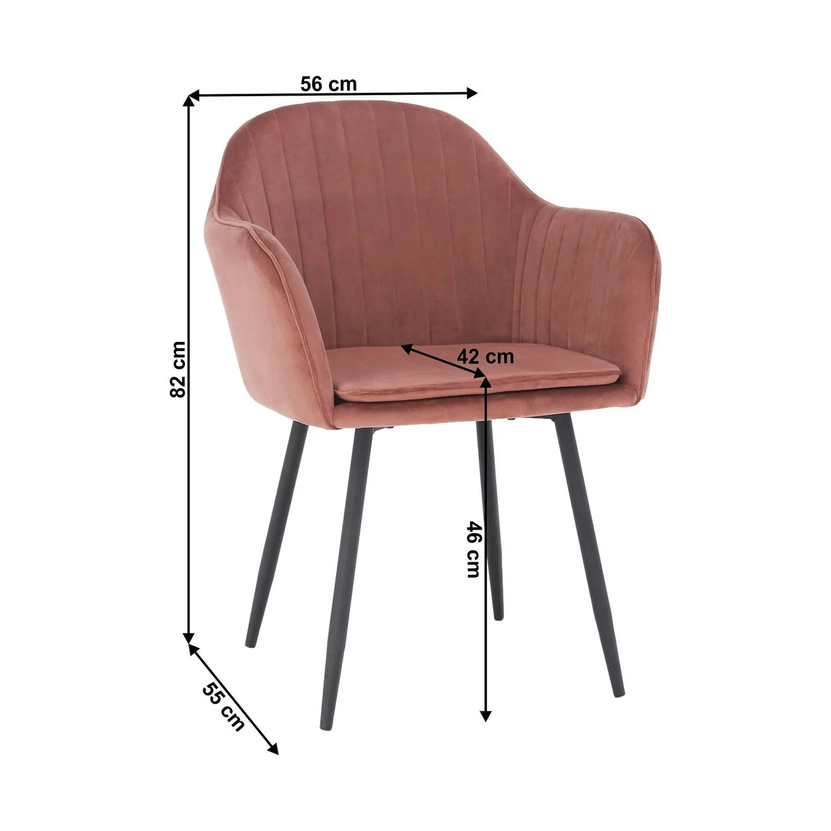 Scaun ZIRKON, roz/negru, stofa catifelata/metal, 56x55x82 cm