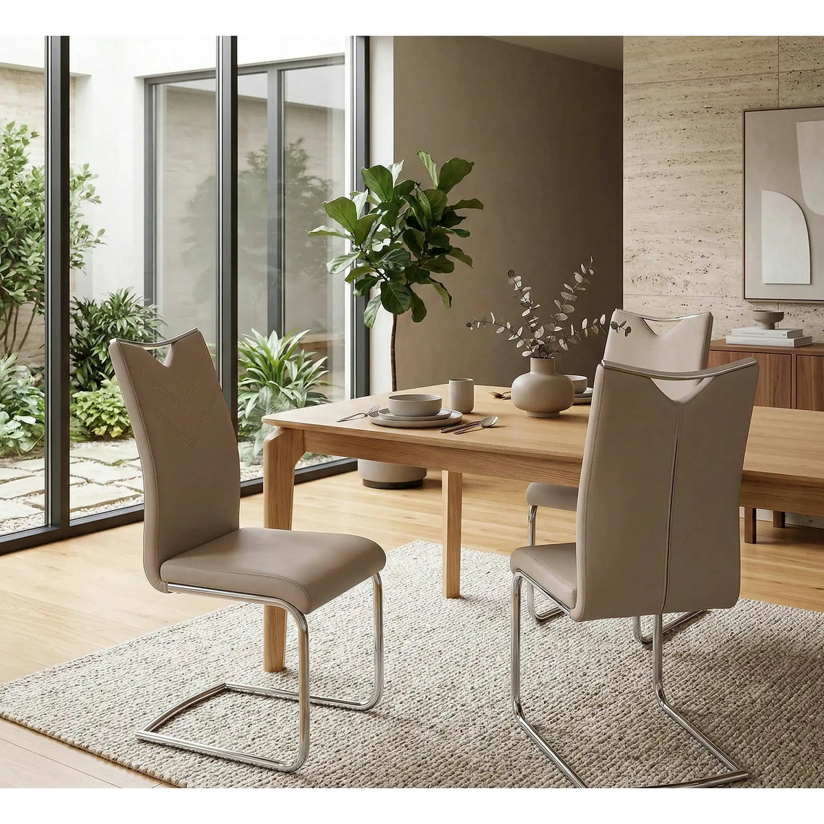Scaune bucatarie inox K224, cappuccino/crom, piele ecologica/metal, 44x54x100 cm