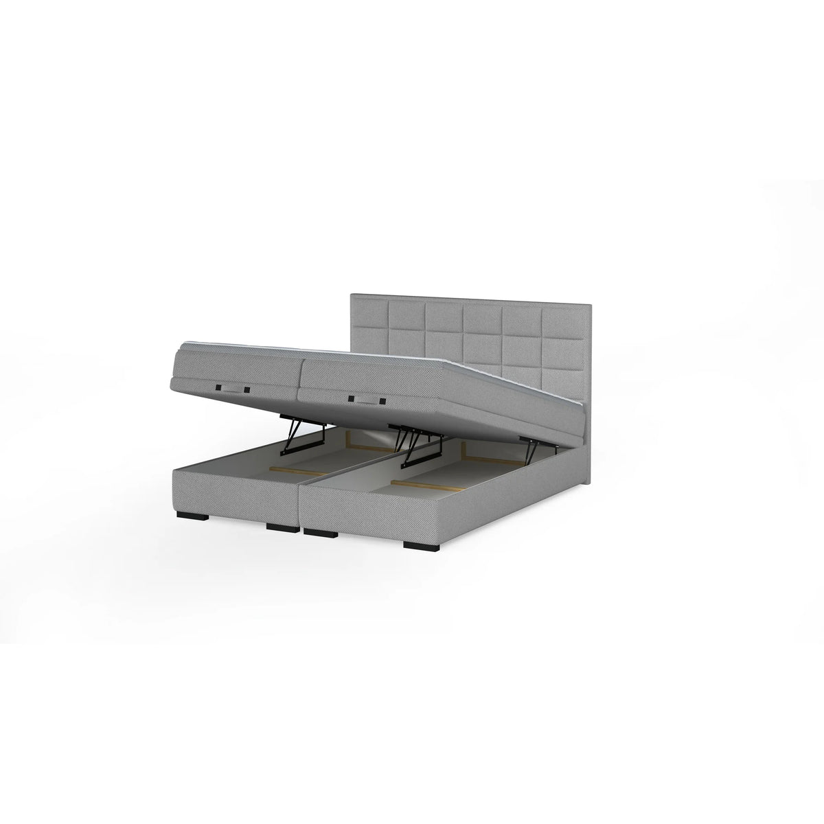 Pat boxspring SEMENO 180x200, personalizabil materiale Gama Premium, cu saltele, spatiu depozitare si topper