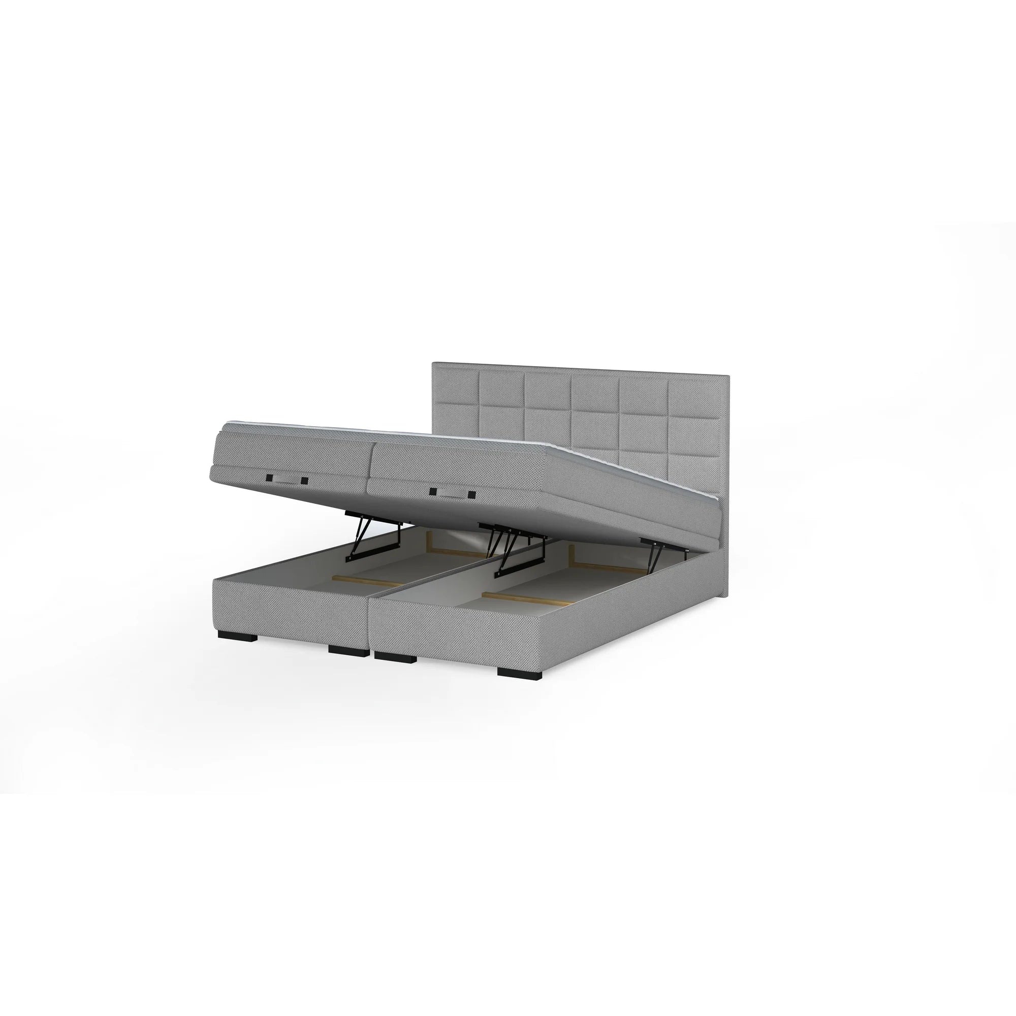 Pat boxspring SEMENO 140x200, personalizabil materiale Gama Premium, cu saltele, spatiu depozitare si topper