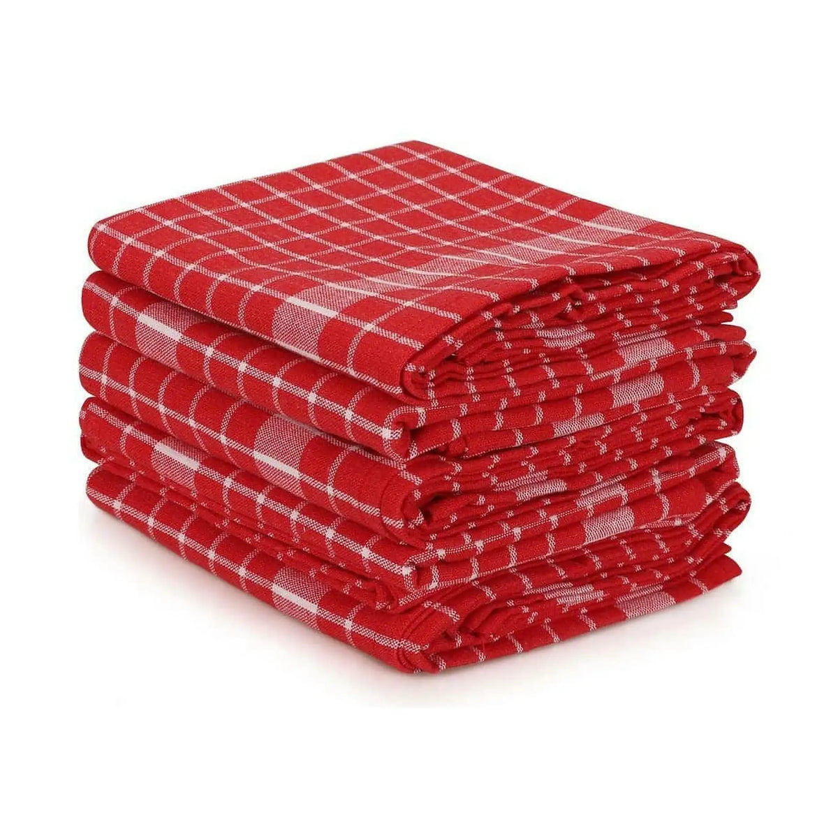 Set 10 prosoape bucatarie KUP, rosu/alb, bumbac, 45x65 cm