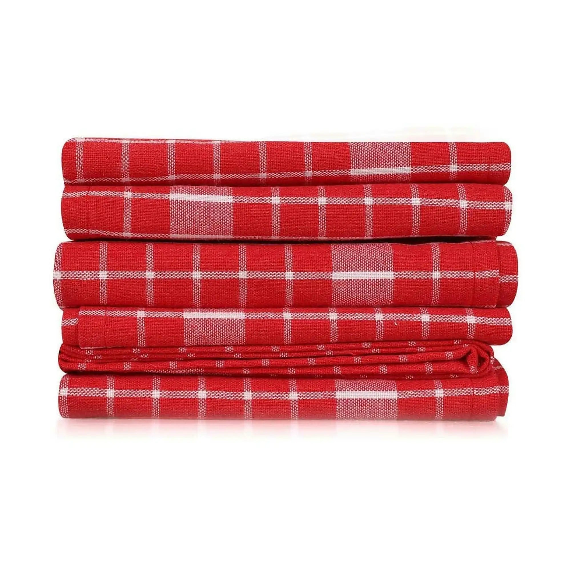 Set 10 prosoape bucatarie KUP, rosu/alb, bumbac, 45x65 cm