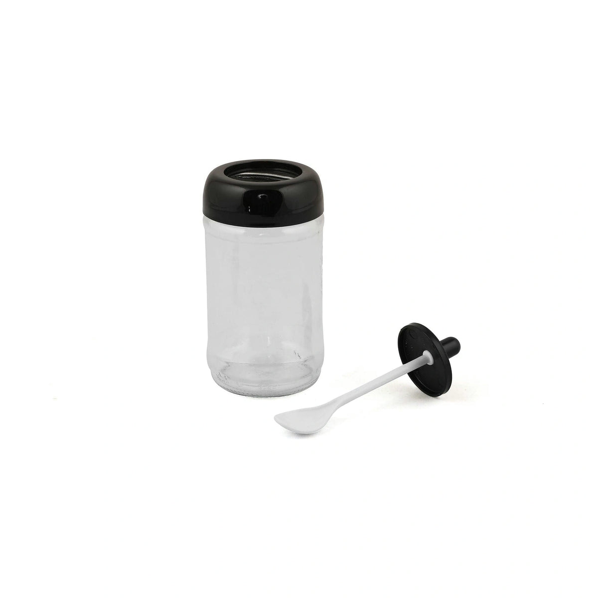 Set 12 recipiente condimente 430KSV1468, transparent/negru, sticla, 300 ml