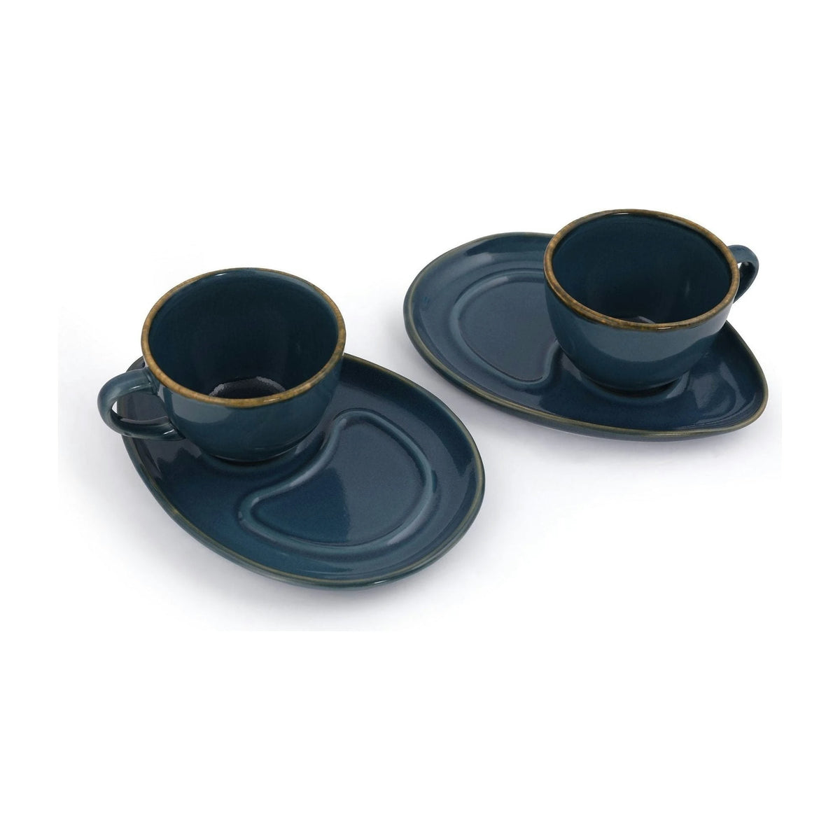 Set 2 cesti cu 2 farfurii 275KRM1495, turcoaz, ceramica, 215 ml