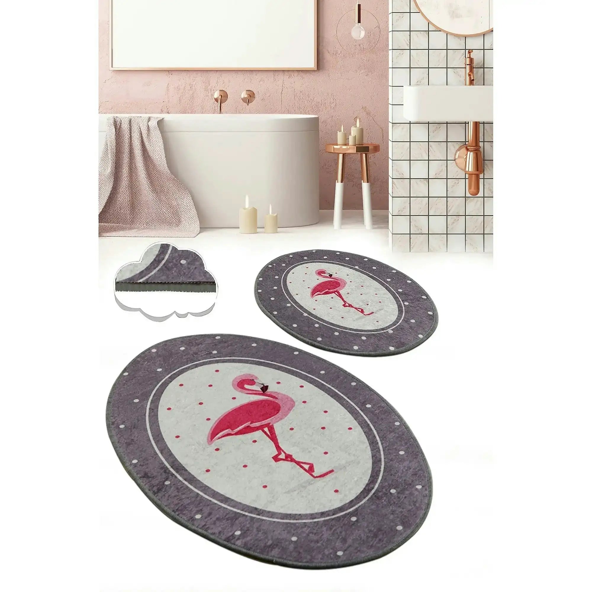 Set 2 covorase baie CHILE FLAMINGO, forma ovala, poliester, multicolor