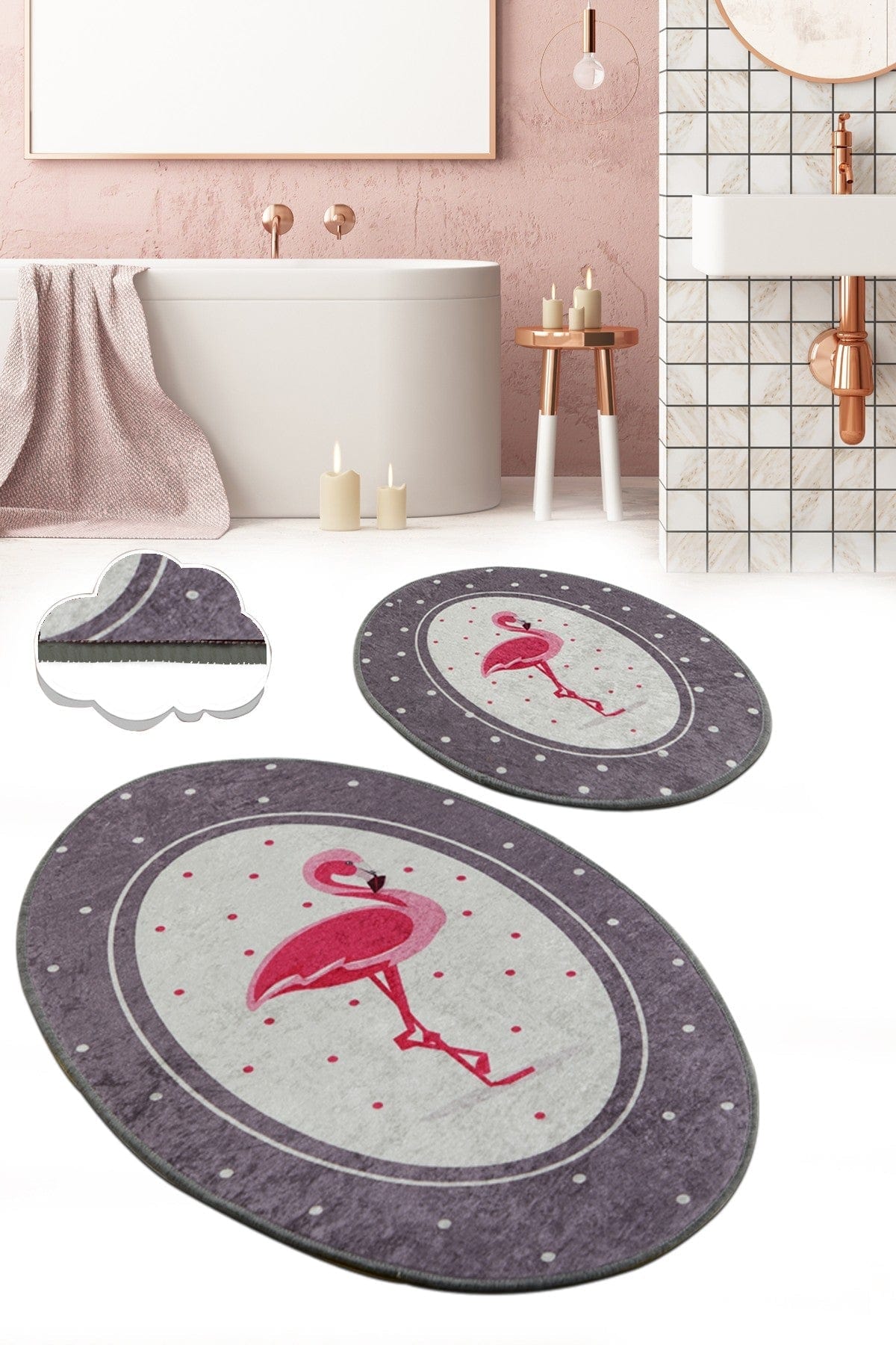 Set 2 covorase baie CHILE FLAMINGO, forma ovala, poliester, multicolor