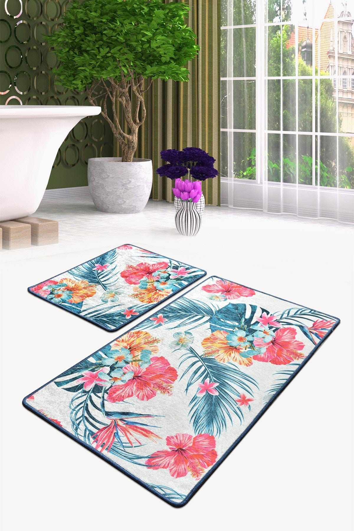 Set 2 covorase baie CLAIRE, forma dreptunghiulara, poliester, multicolor