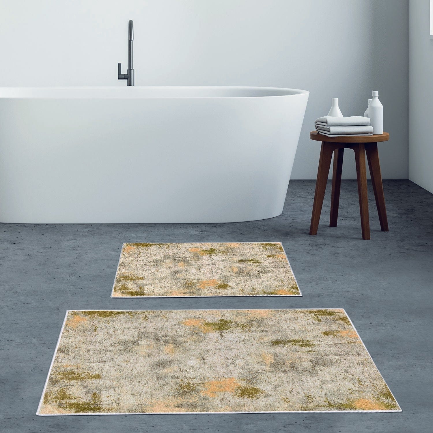 Set 2 covorase baie KT495 V2, forma dreptunghiulara, poliester, multicolor