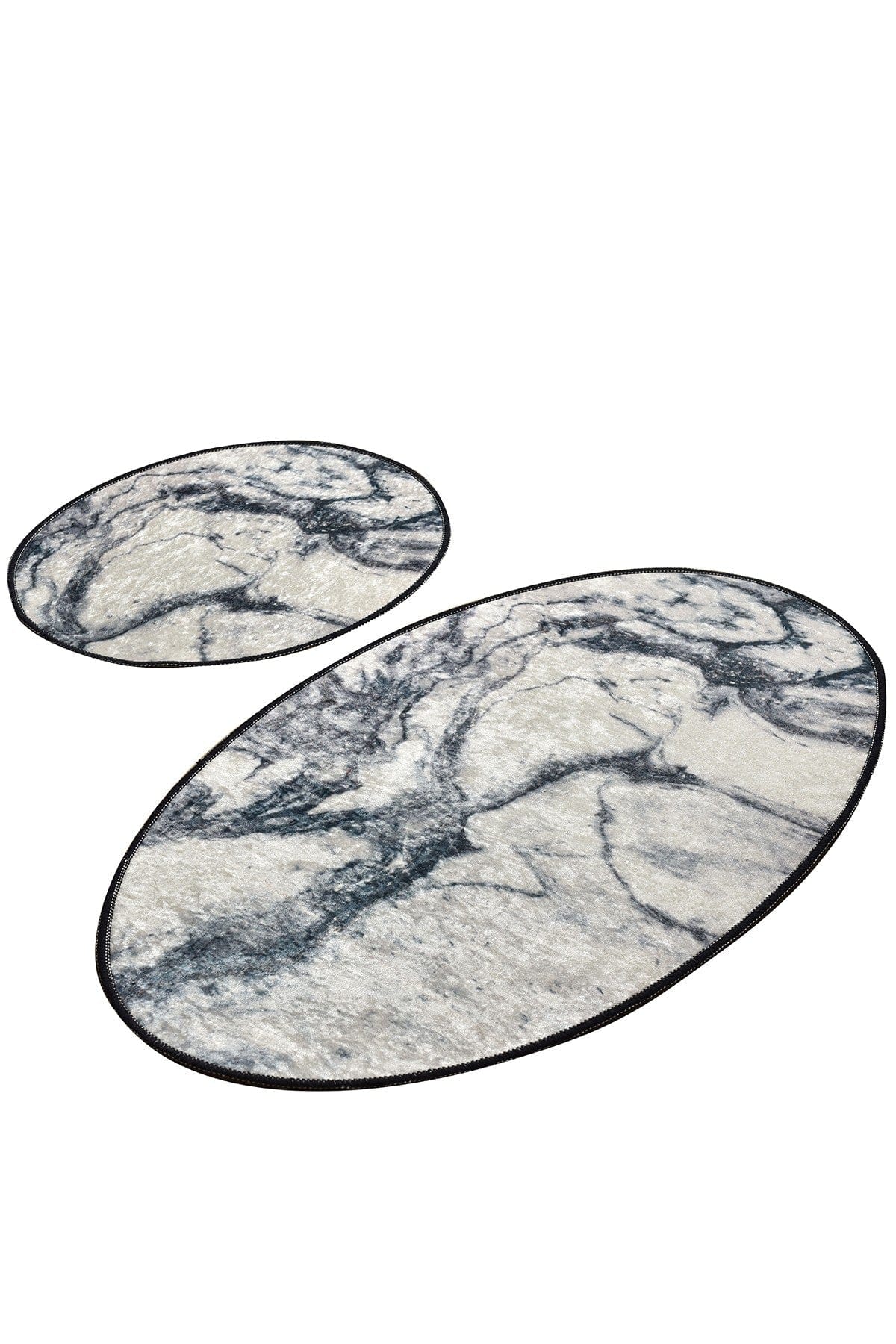 Set 2 covorase baie MERMER, forma ovala, poliester, gri/albastru