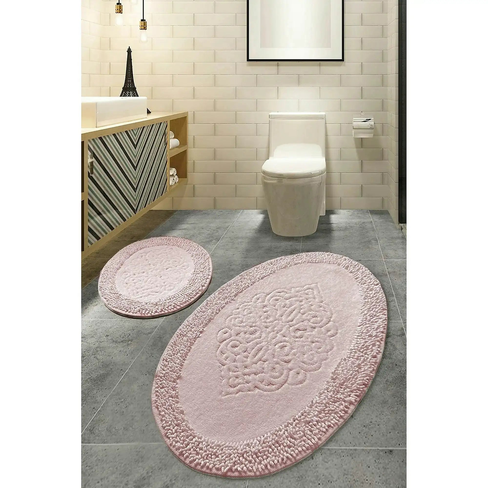 Set 2 covorase baie PIANTE, forma ovala, bumbac, roz
