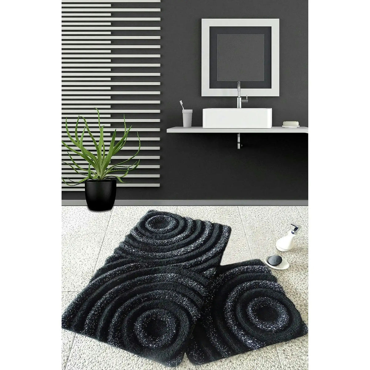 Set 2 covorase baie WAVE, forma dreptunghiulara, acril, negru