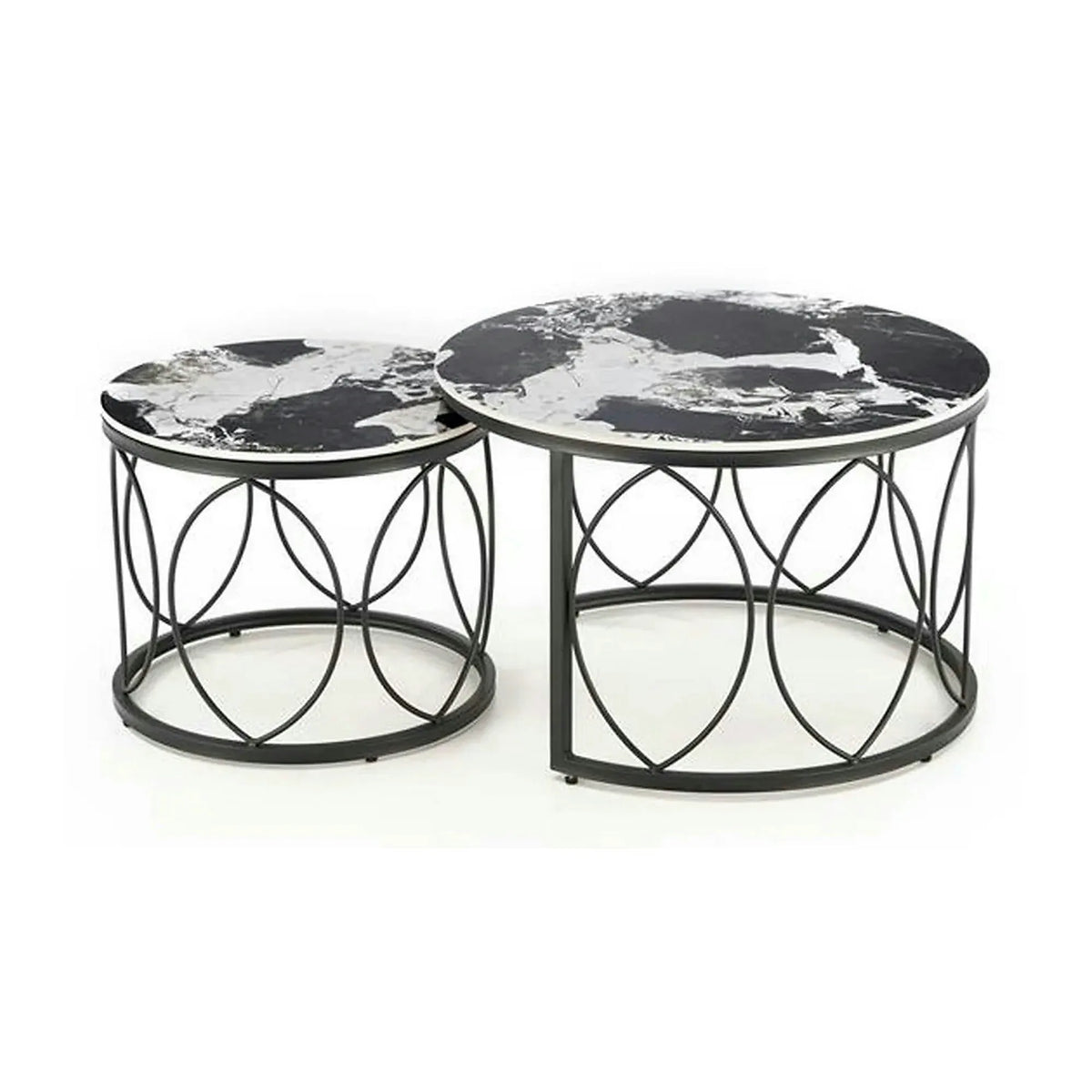 Set 2 masute ALEXANDRA, negru, ceramica/metal, 70x47/50x41 cm