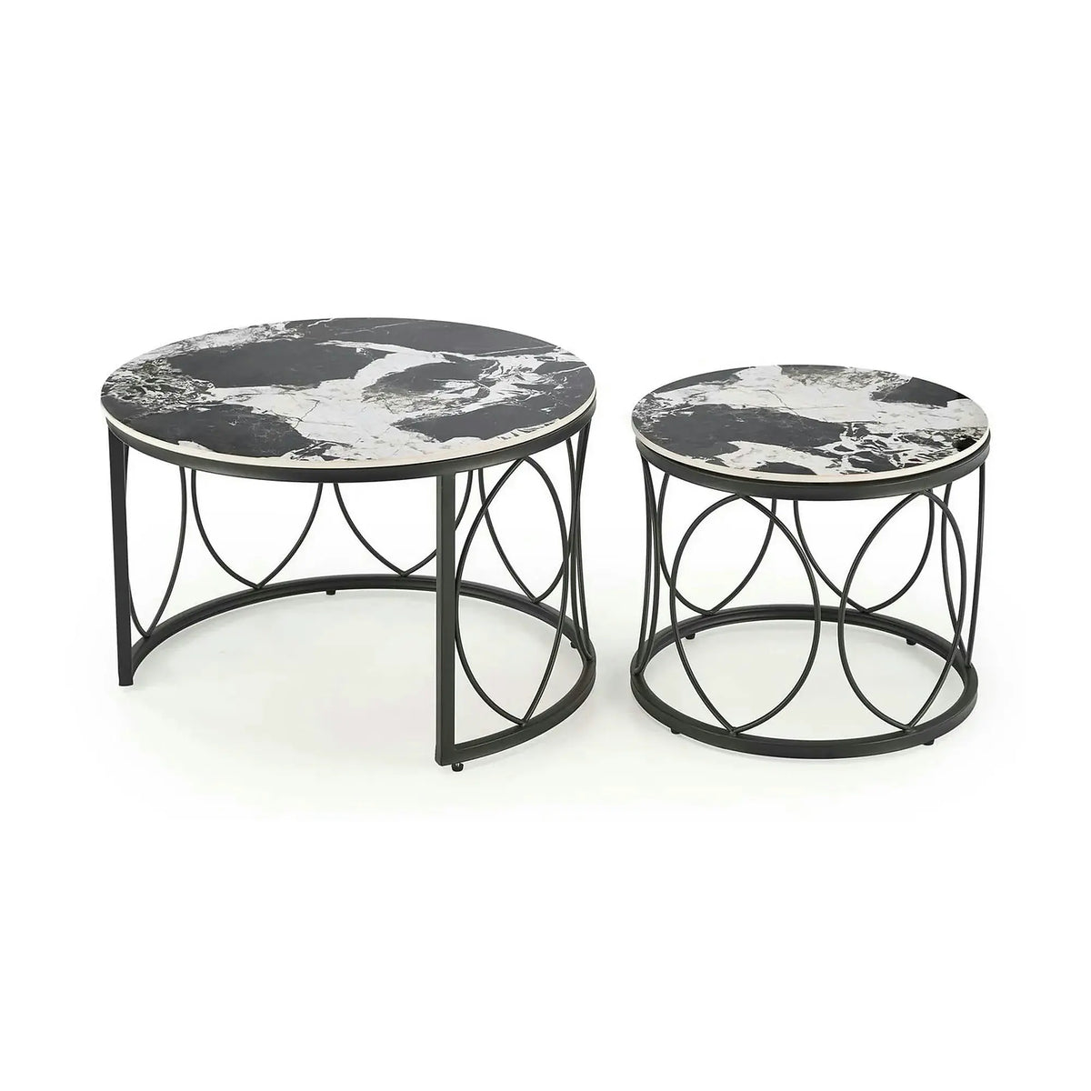 Set 2 masute ALEXANDRA, negru, ceramica/metal, 70x47/50x41 cm