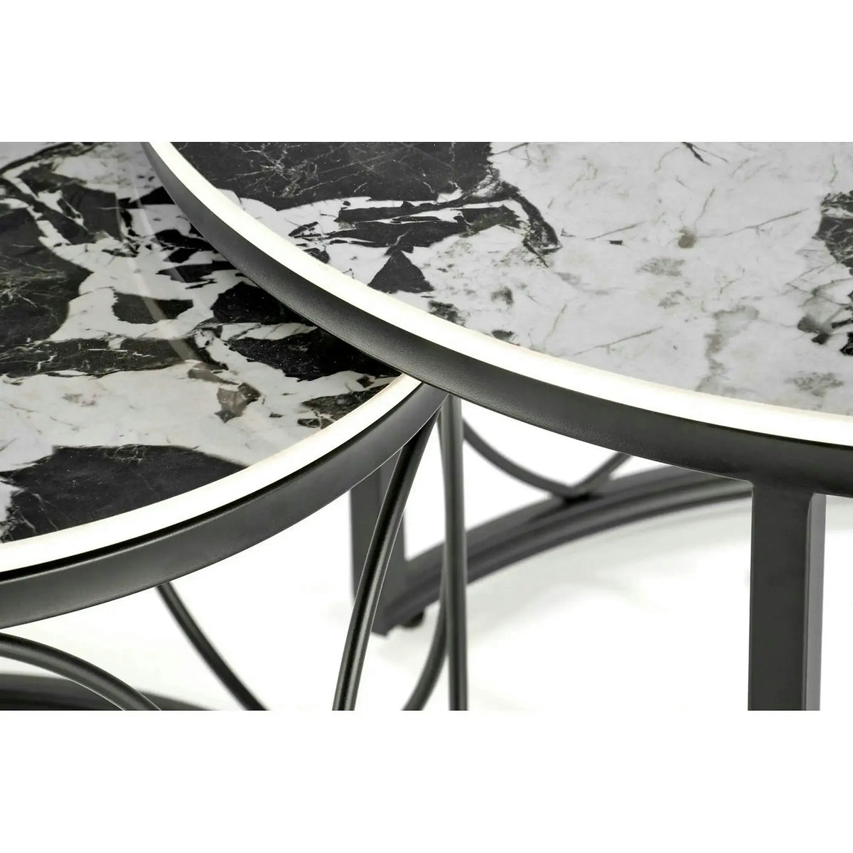 Set 2 masute ALEXANDRA, negru, ceramica/metal, 70x47/50x41 cm