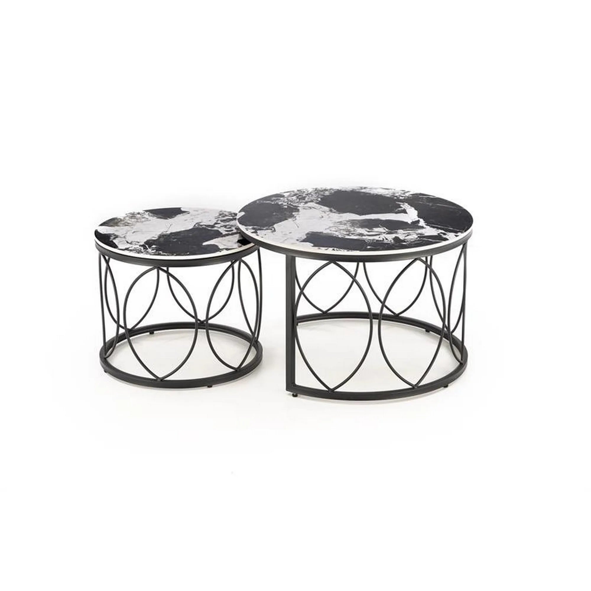 Set 2 masute ALEXANDRA, negru, ceramica/metal, 70x47/50x41 cm