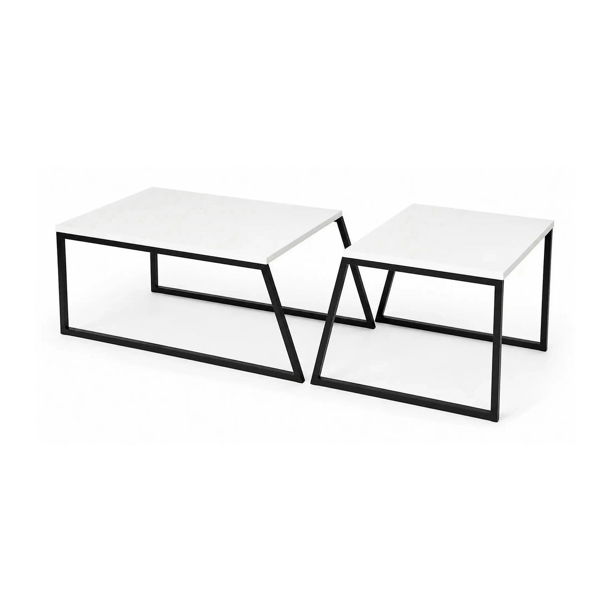 Set 2 masute cafea 855DTE2915, alb/negru, PAL melaminat/metal