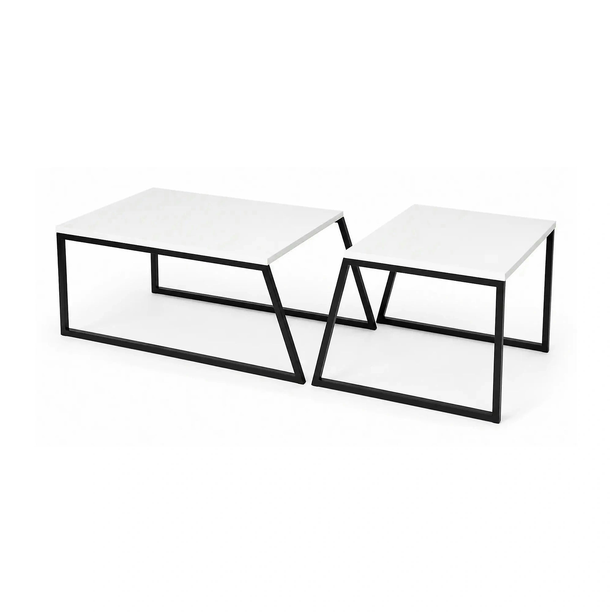 Set 2 masute cafea 855DTE2915, alb/negru, PAL melaminat/metal