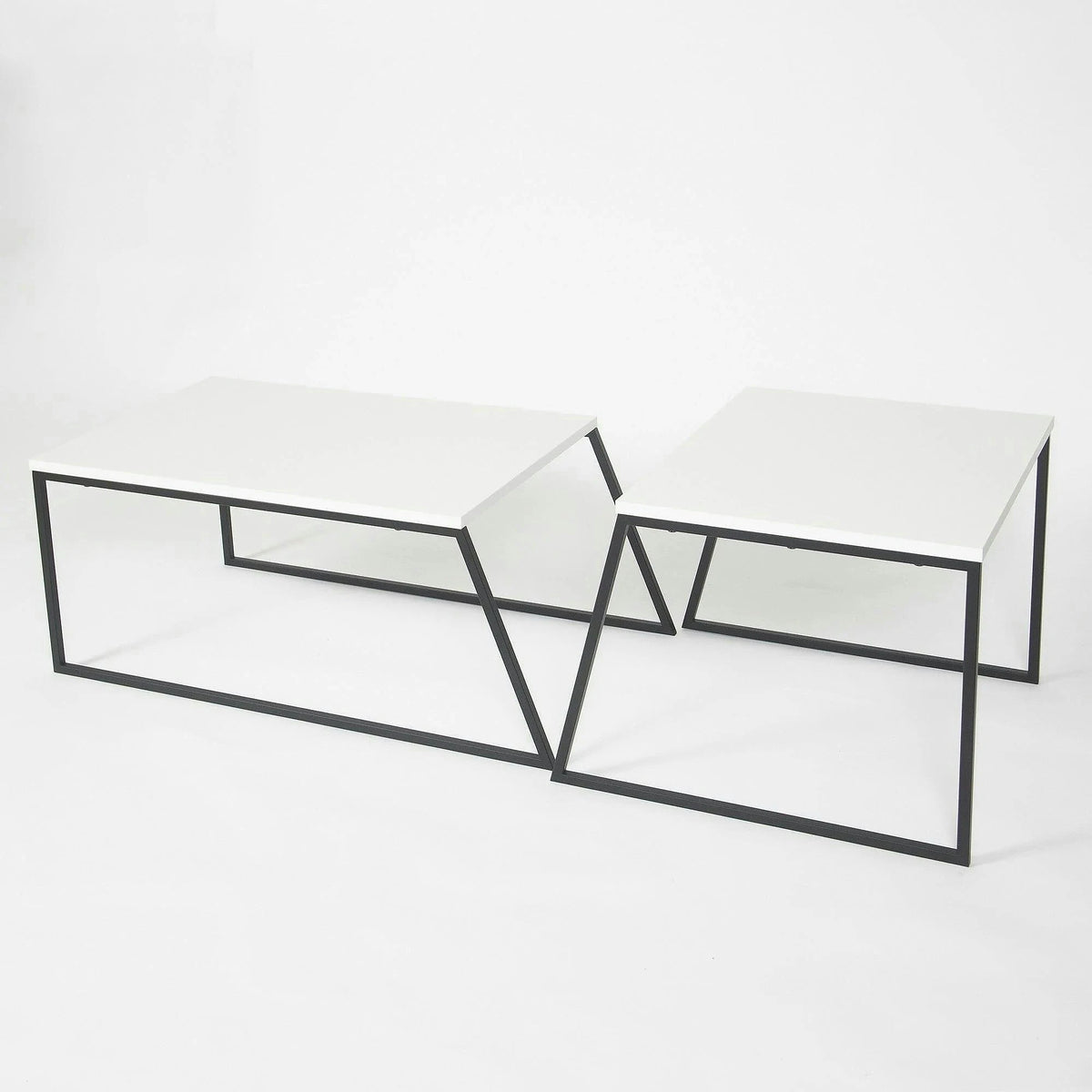 Set 2 masute cafea 855DTE2915, alb/negru, PAL melaminat/metal