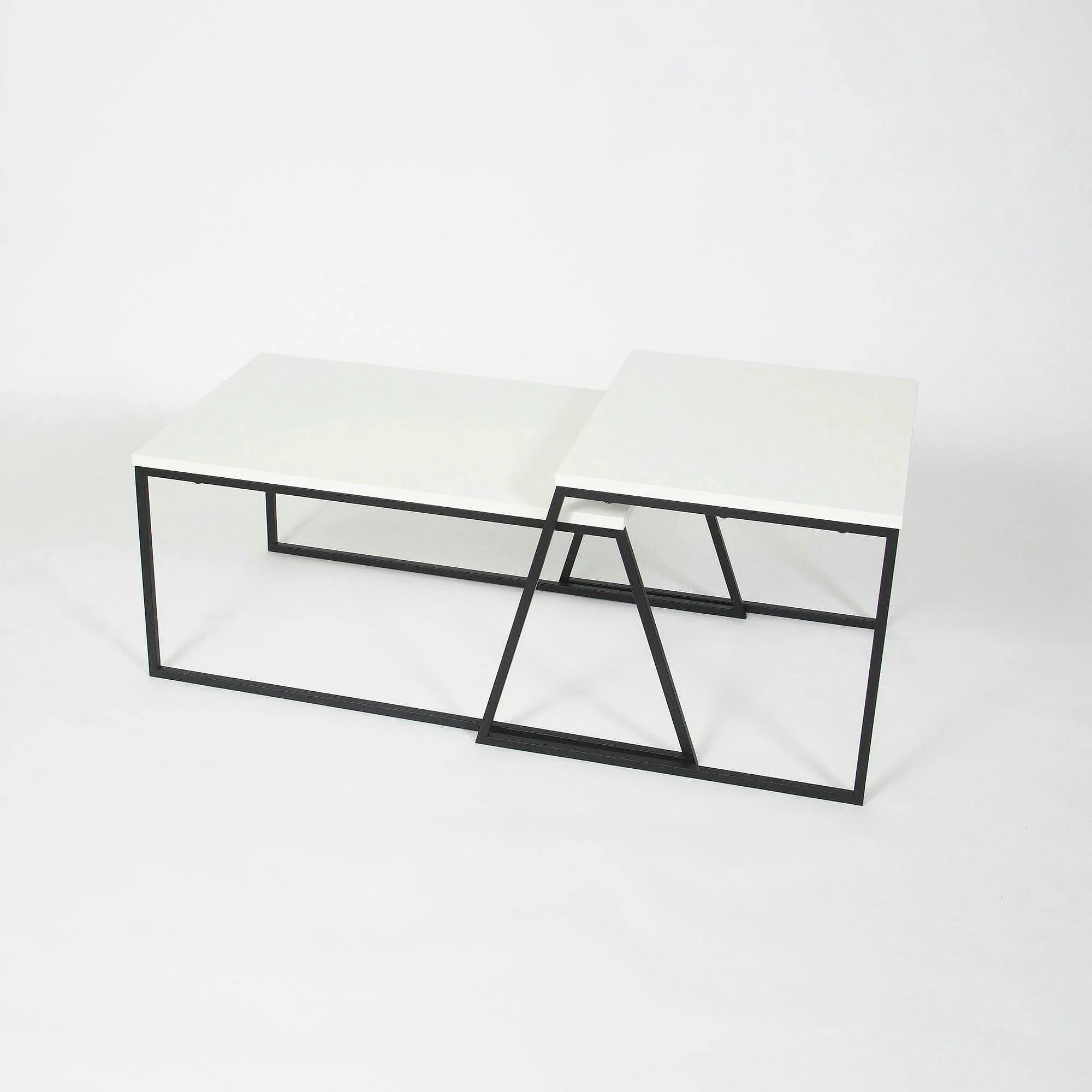 Set 2 masute cafea 855DTE2915, alb/negru, PAL melaminat/metal