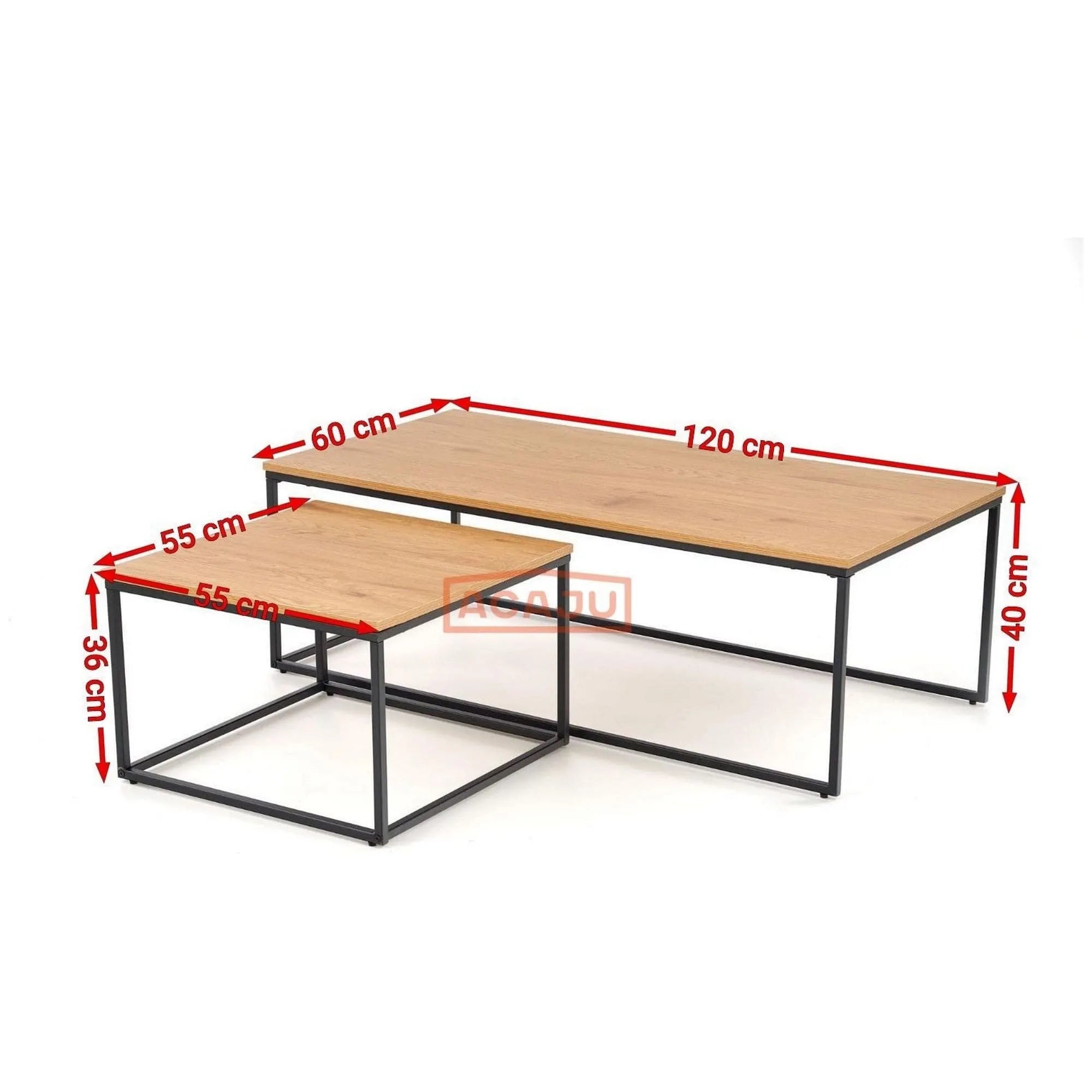 Set 2 masute cafea ALASKA, stejar auriu/negru