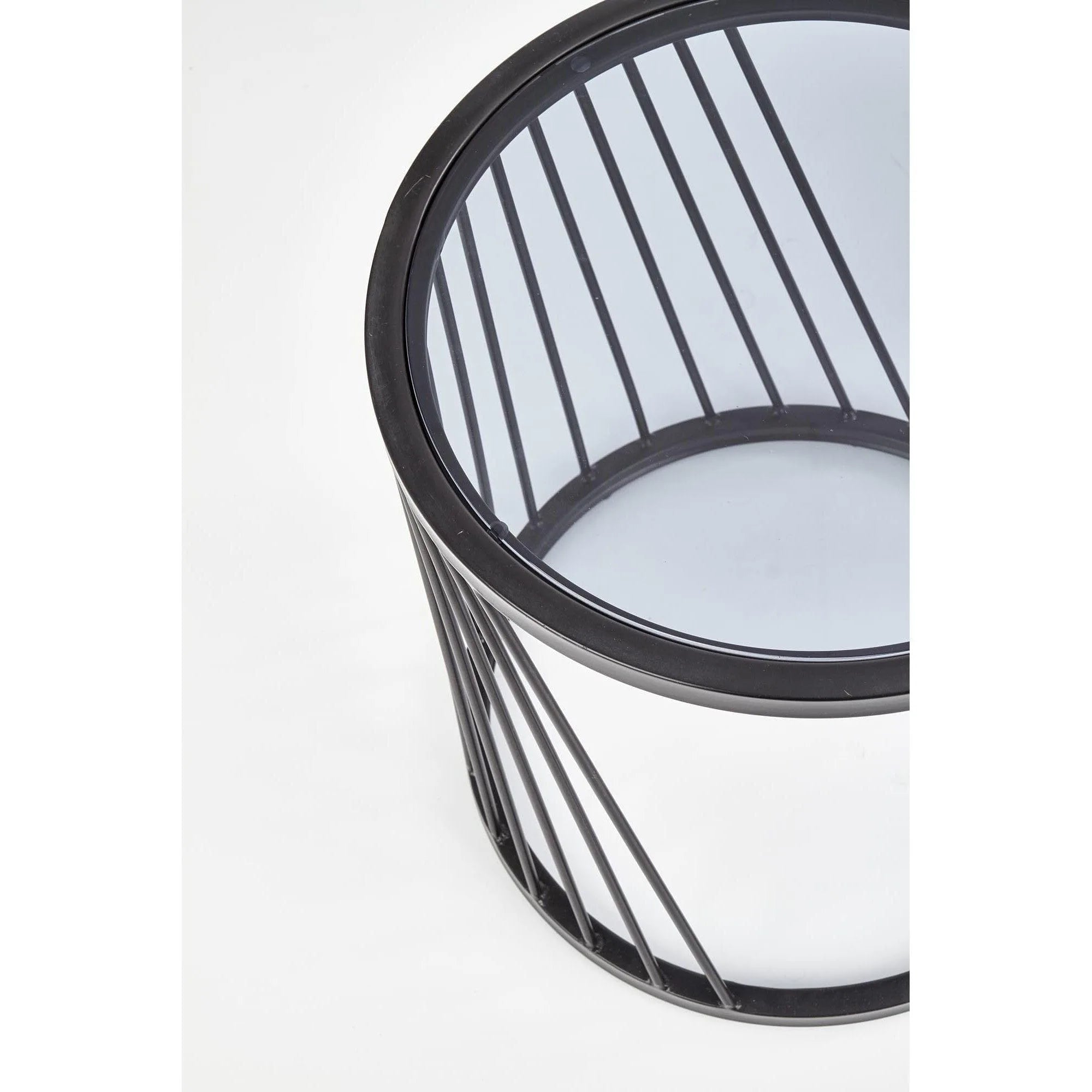 Set 2 masute cafea ANTILLA, transparent/negru, sticla/otel