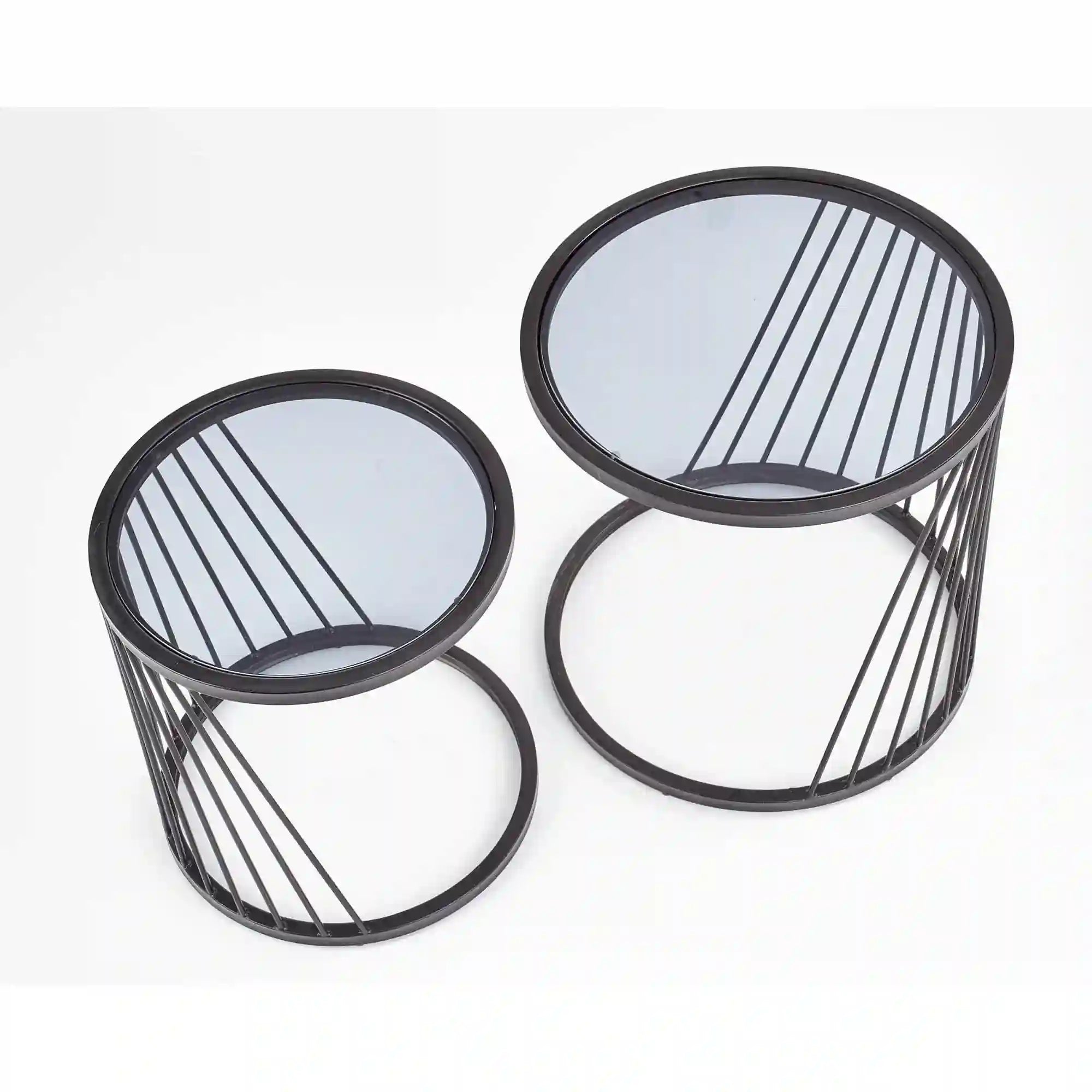 Set 2 masute cafea ANTILLA, transparent/negru, sticla/otel
