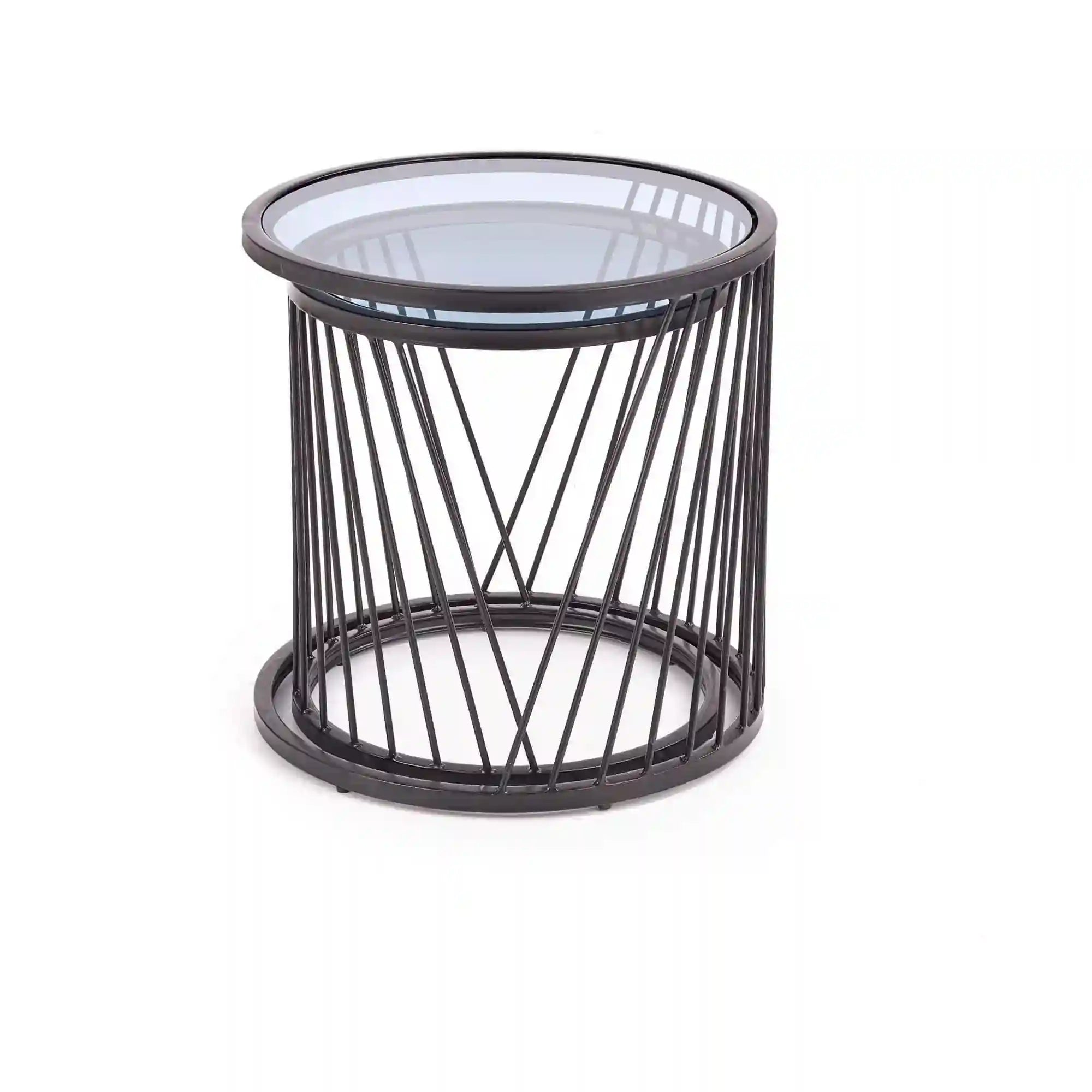 Set 2 masute cafea ANTILLA, transparent/negru, sticla/otel