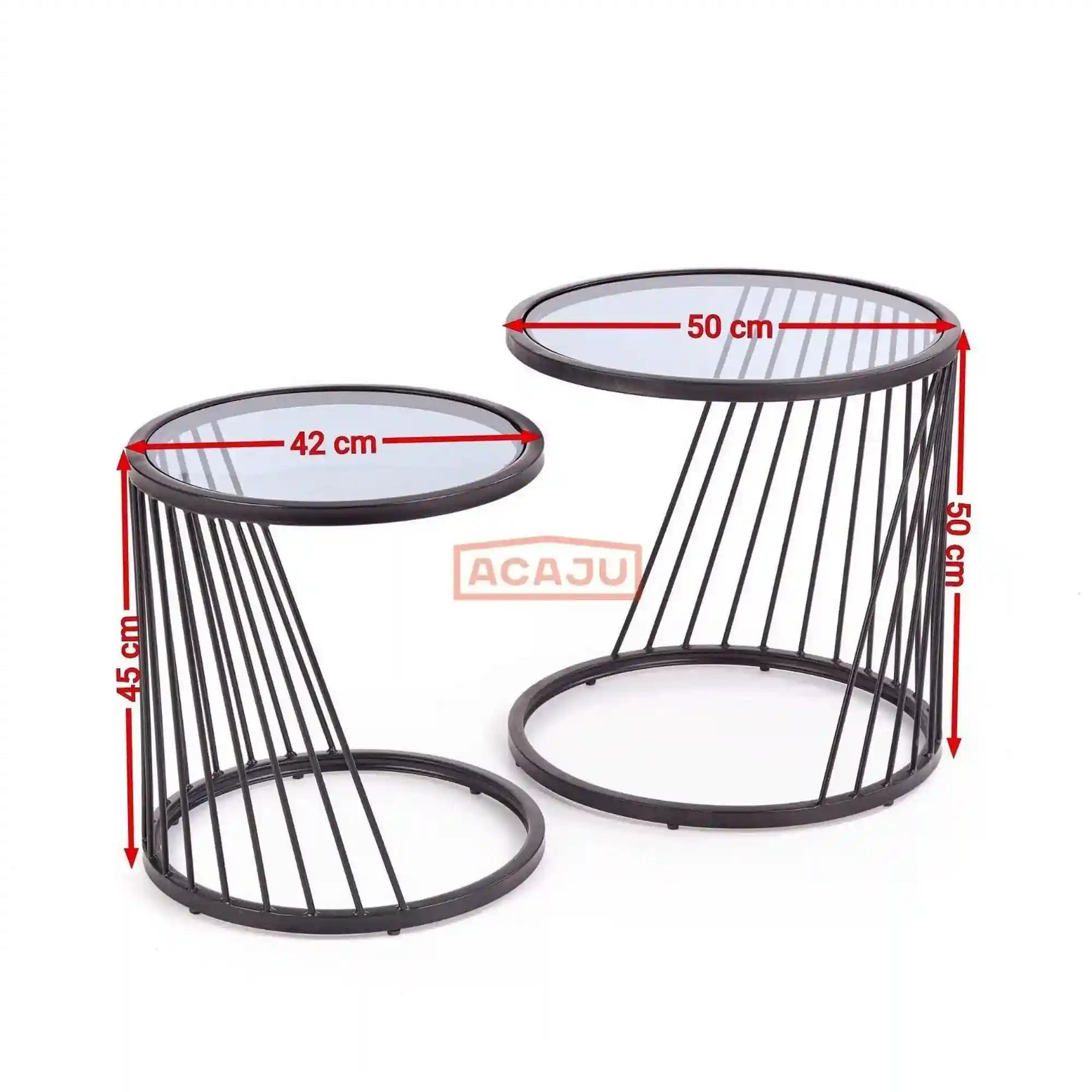 Set 2 masute cafea ANTILLA, transparent/negru, sticla/otel